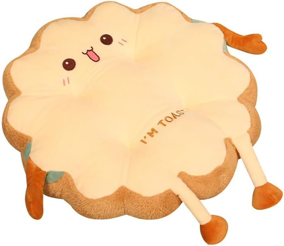 Toast Pillow Pad, Kawaii Plush Funny Food Plush Pad, Cute Chair Cushions Car Pillow for Office Bedroom Car, 40 X 40 X10 Cm