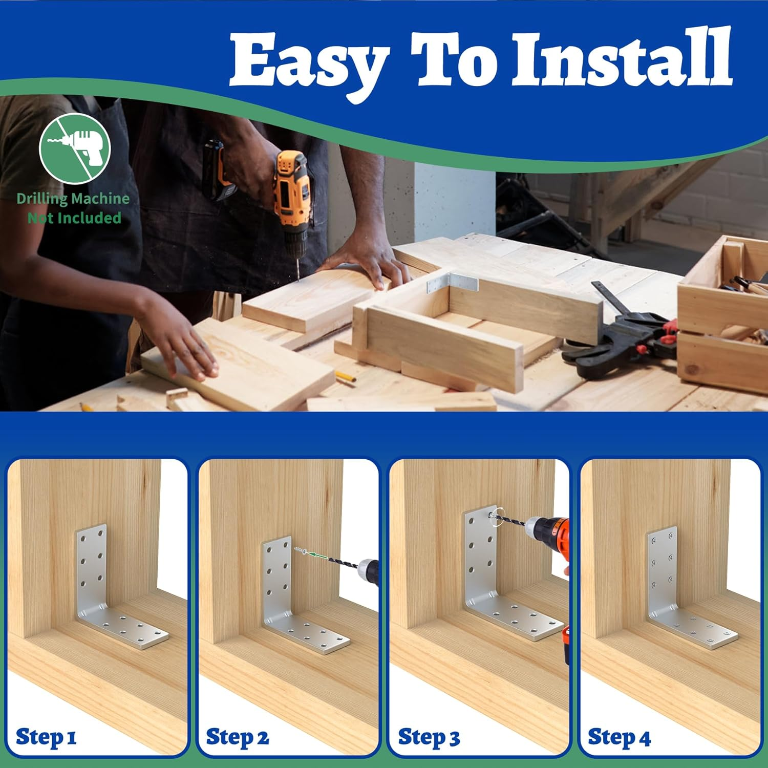 Wintcomfort 8 Pcs Metal Corner Shelf Bracket, 3.2" X 3.2" X 1.2" Thicken 11-Ga Heavy Duty Galvanized Corner Brace, 90 Degree L Bracket, Large Metal Corner Brace for Frame, Fence, Wood, Furniture image number 4