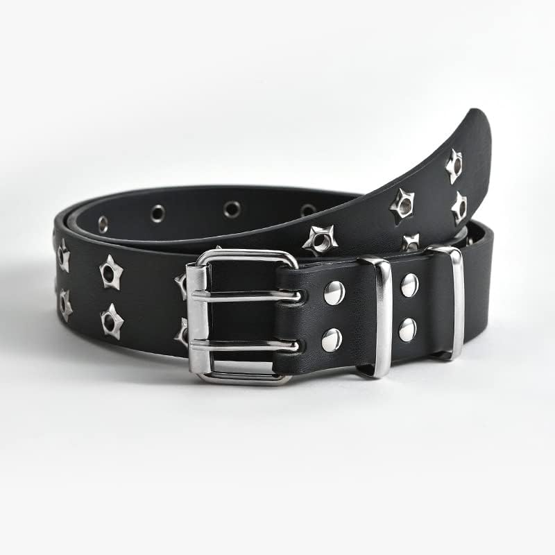 EMMIOL Studded Y2K Women Belts for Jeans, Ladies Leather Belt Trendy Goth Star with Silvery Buckle, Waist Belt Punk for Dress