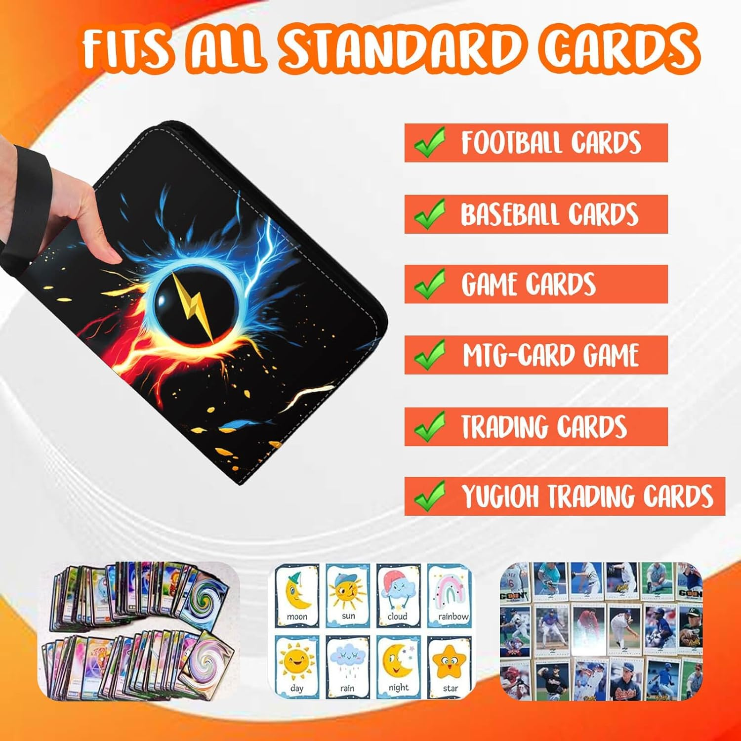 900 Pockets Card Binder Album - Card Holderwith 50 Removable Sleeves for Standard Size Cards 4 Pocket TCG Trading Card Binder Display Storage Carrying Case