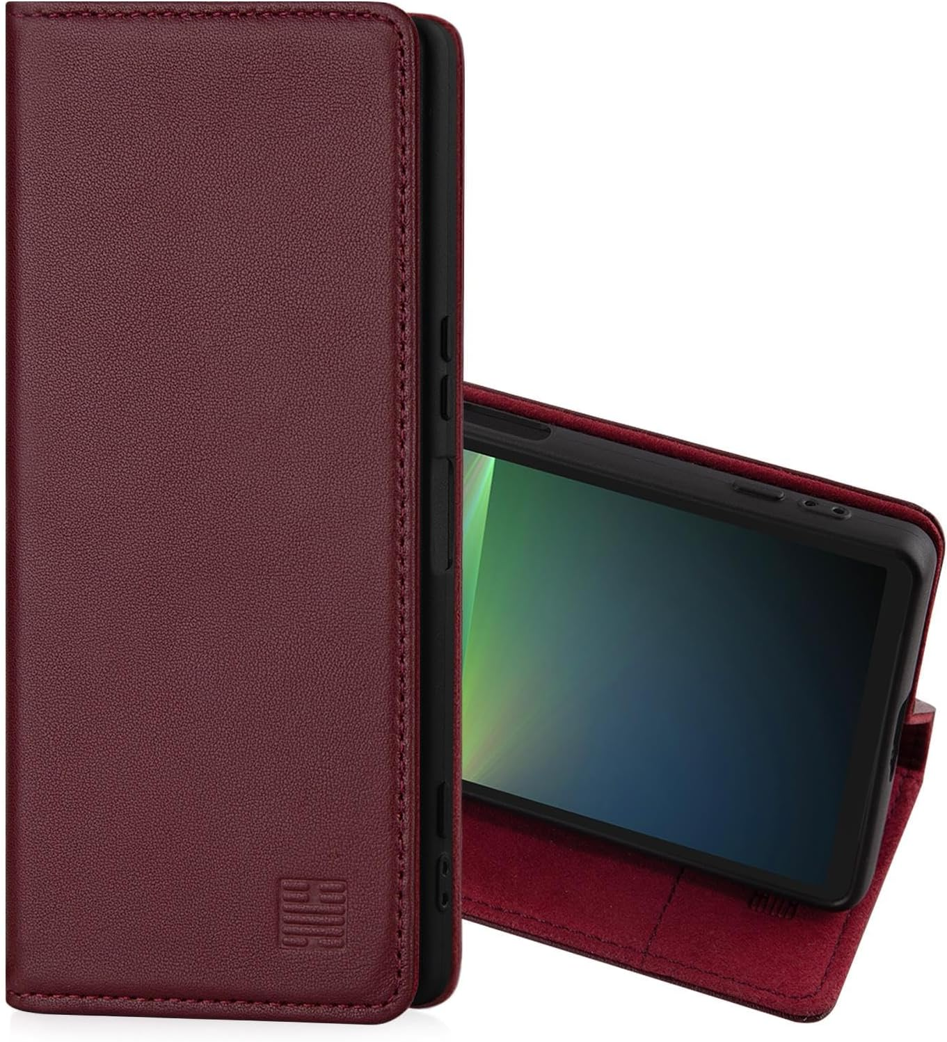 32Nd Classic Series 2.0 - Real Leather Book Wallet Flip Case Cover for Sony Xperia 5 V (2023), with RFID Blocking Card Slot, Magnetic Closure and Built in Stand - Black