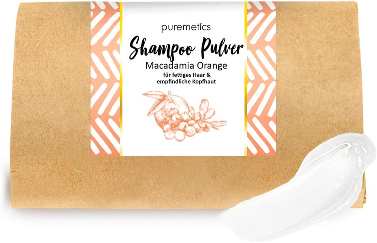 Puremetics Zero Waste Shampoo Powder "Macadamia Orange" (50 G = 200 Ml) for Oily Hair and Sensitive Scalp, Vegan and Plastic-Free image number 1