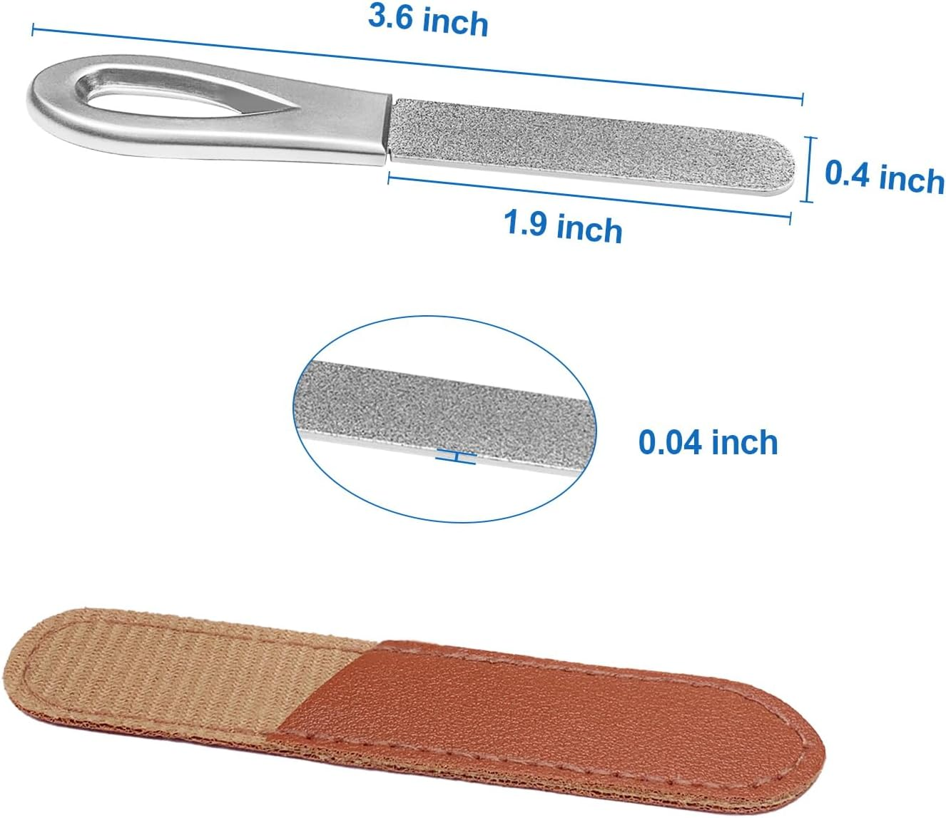 Metal Nail File with Case, 2 Pack Nail Files for Natural Nails, Fingernail Files Diamond round Tip Stainless Steel Double Sided Fine Grit Sapphire Filer with Sheath Leather Cases Travel Silver Brown image number 1