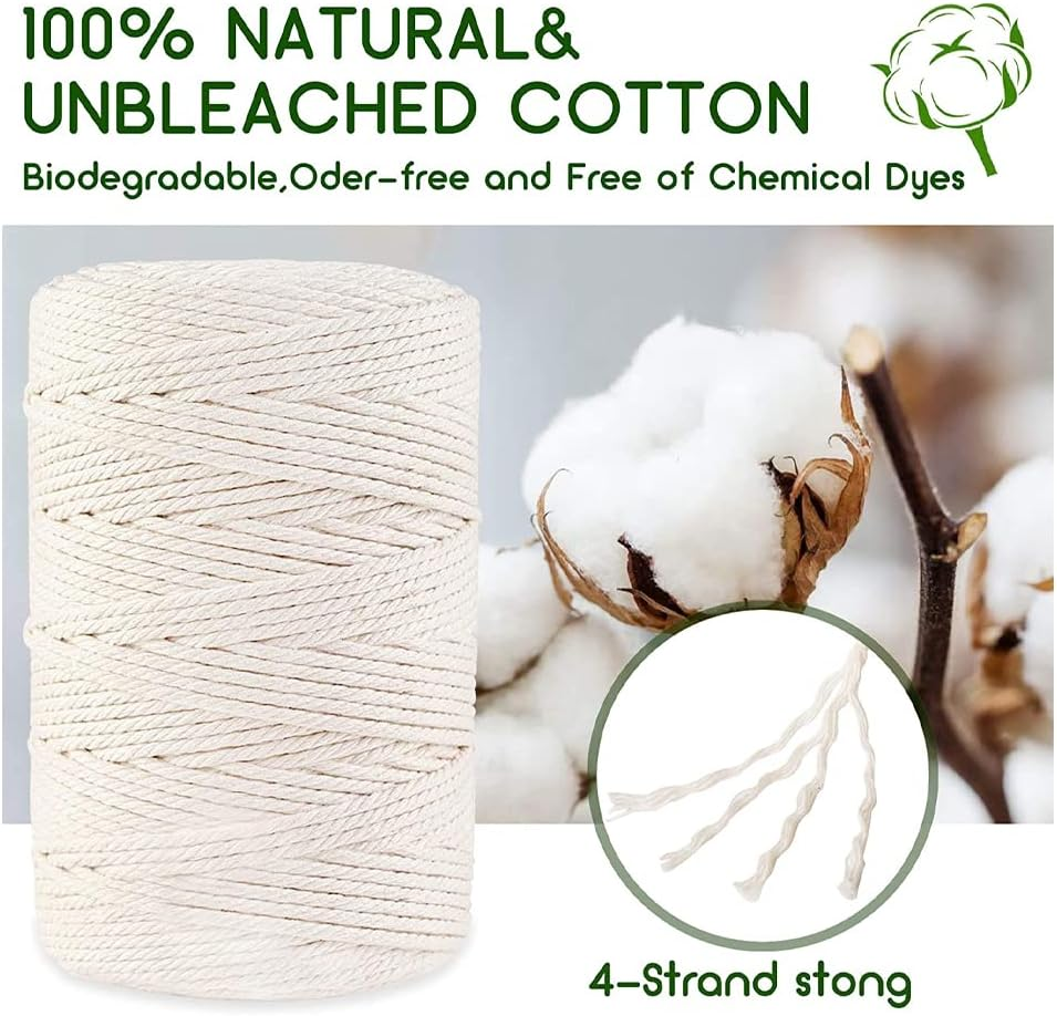 Macrame Cotton Cord, 4 Ply Twisted Macrame Yarn, Natural Cotton Cord Perfect Macrame Supplies for Macrame Plant Hangers DIY Crafts (Green, 5Mm*109Yards) image number 3