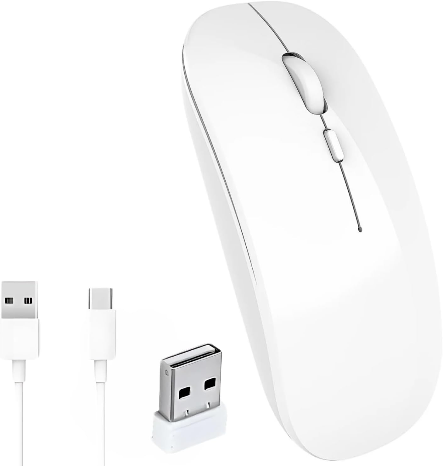 EZONEDEAL 2.4Ghz Wireless Bluetooth Mouse, Dual Mode Slim Rechargeable Wireless Mouse Silent USB Mice, 3 Adjustable DPI, Compatible for Laptop Windows Mcbook Android PC Computer (White) image number 6