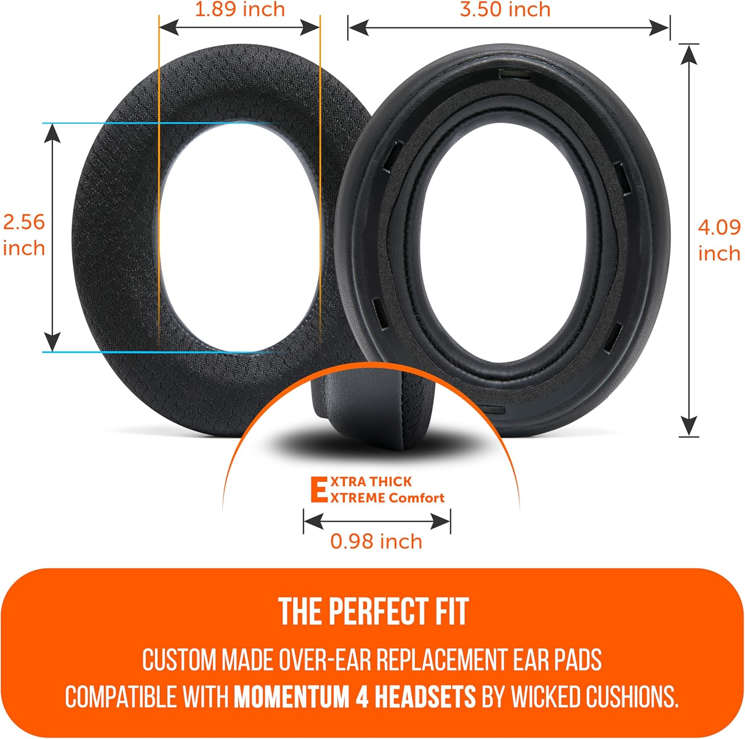 WC Freeze Momentum 4 - Cooling Gel Earpads for Sennheiser Momentum 4 Wireless over Ear Headphones by Wicked Cushions - Boost Comfort, Thickness, & Sound Isolation for Epic Listening | Black