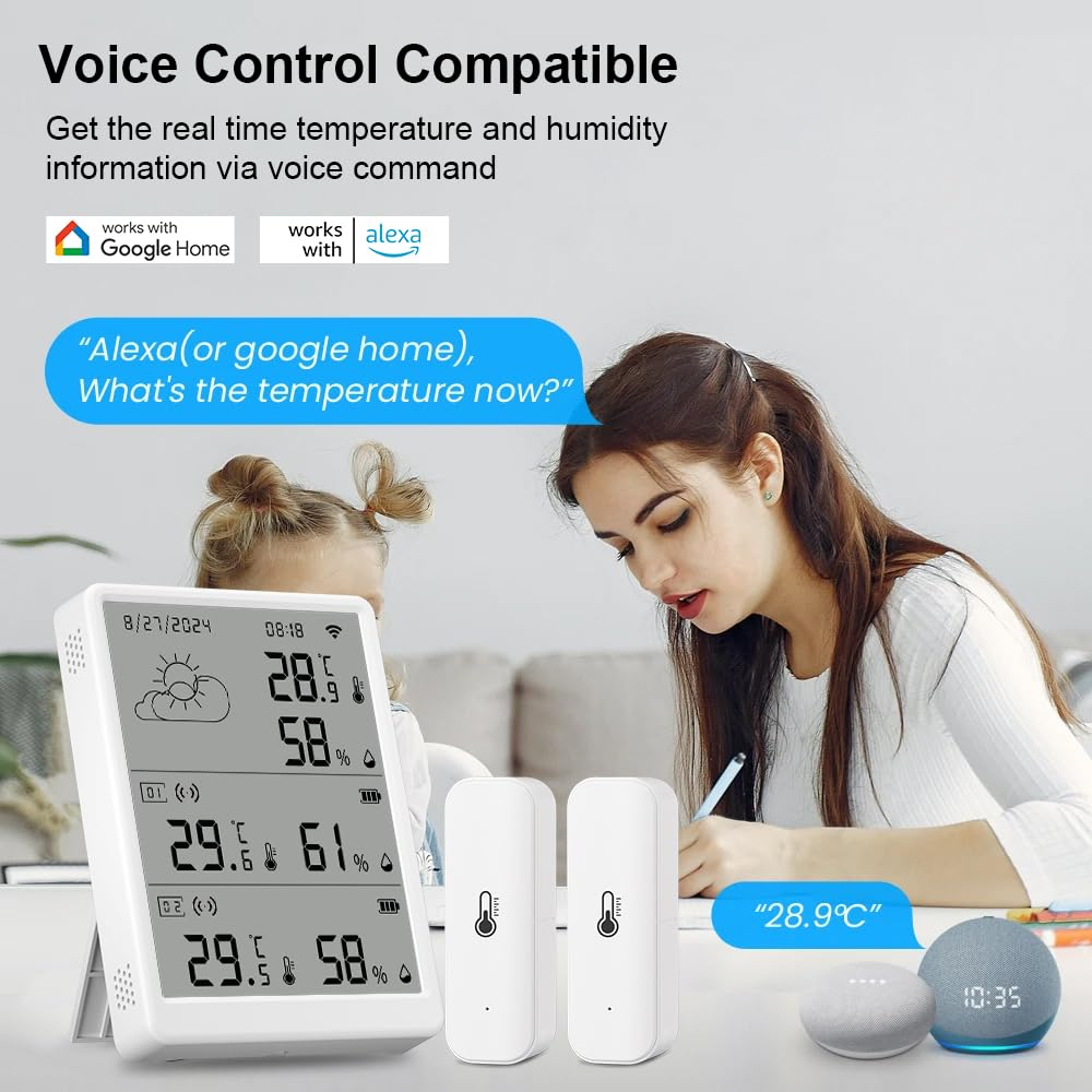 Uantii Smart Thermometer Kit Tuya Wifi Temperature Humidity Weather Station RF433 Wireless Thermometer Thermohygrometer for Indoor and Outdoor Works with Alexa and Google Home (1 Host+2 Sub-Sensor) image number 5