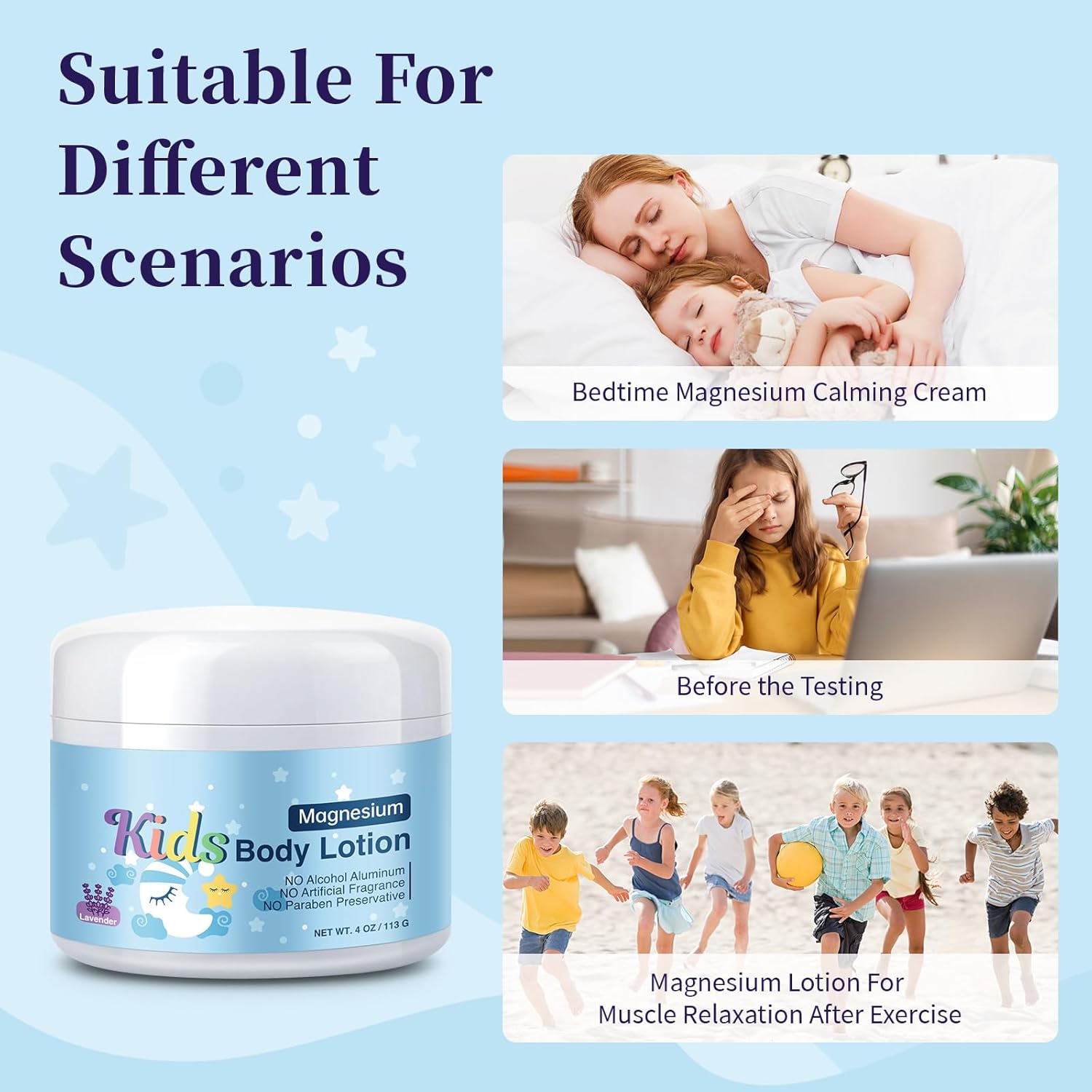 Magnesium Lotion for Kids & Babies, Bedtime Cream for Sleep, Lavender Calming Magnesium Oil Lotion for Relaxation, Apply to Feet, Legs, Body, 4 OZ. image number 1