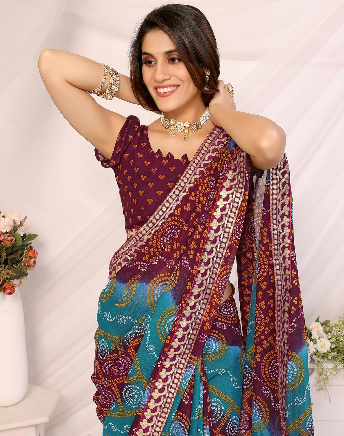 Yashika Women'S Woven Latest Georgette Saree with Lace and Blouse Material image number 3