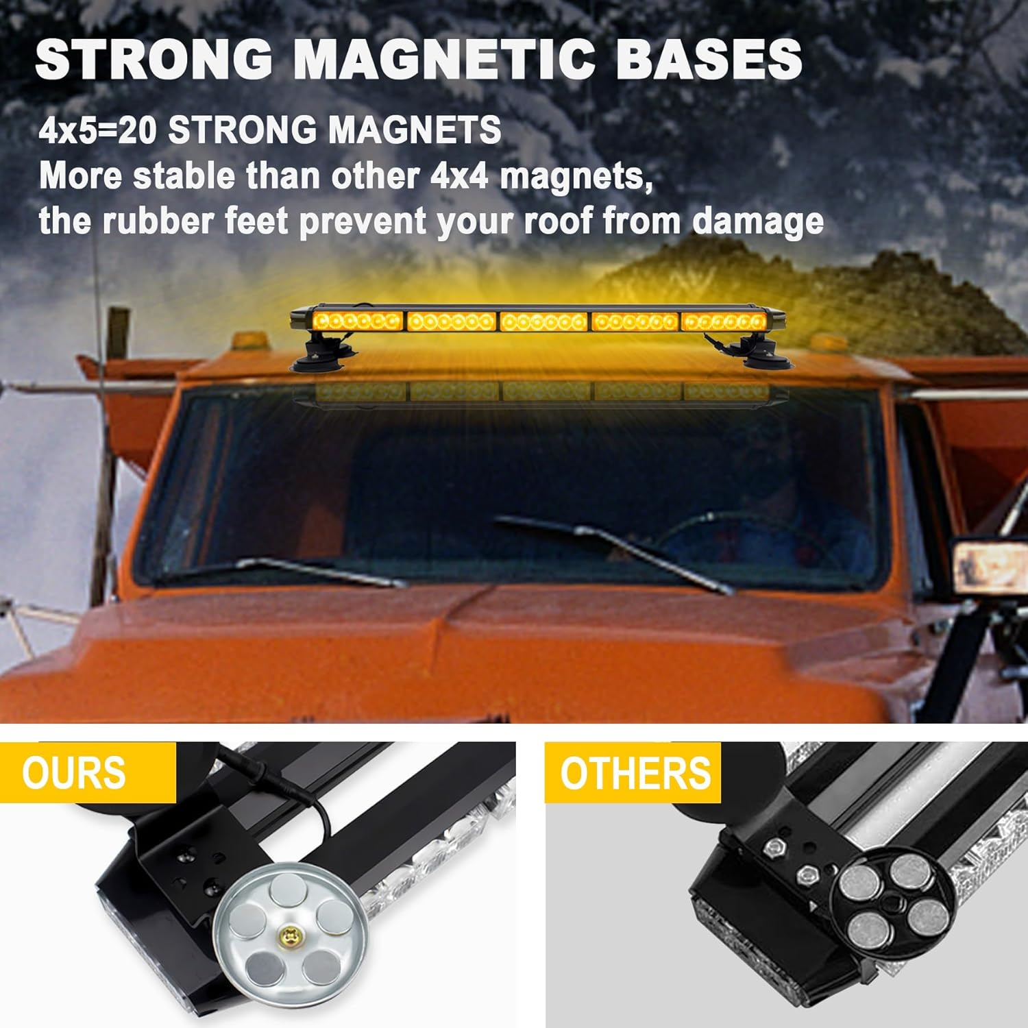 33.5 Inch LED Strobe Flashing Light Bar, 66 Leds Double Side High Intensity Emergency Warning Lights, 12-24V LED Amber Beacon with Magnetic Mounts for Vehicle Car Truck Trailer Roof (Amber) image number 5