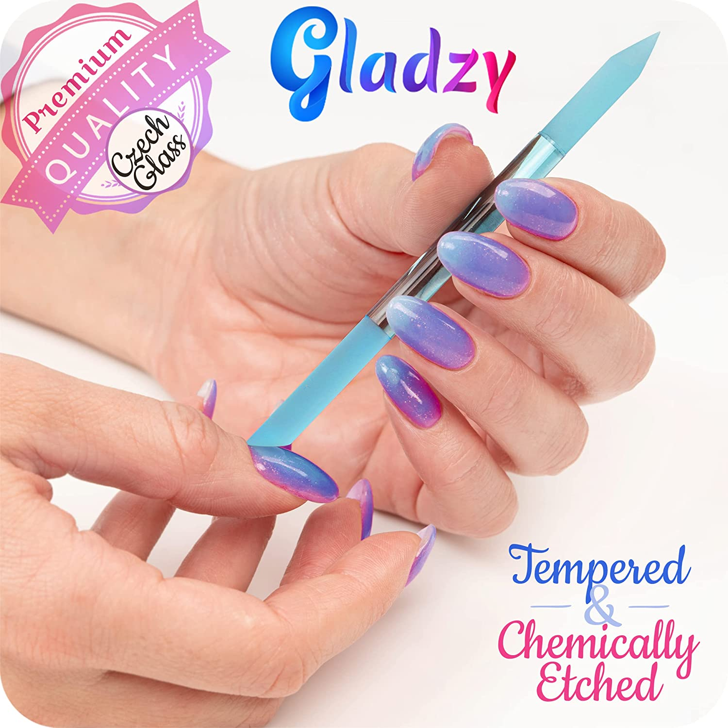 GLADZY Glass Cuticle Pusher - Manicure Cuticle Stick - Crystal Glass Cuticle Remover - Professional Nail Care Tool - Genuine Czech Quality Premium File Set - Glass Cuticle Pusher - Turquoise image number 5