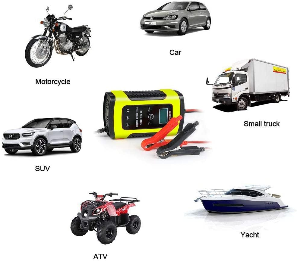 B-Qtech Car Battery Charger, 12V 6A Intelligent Automatic Battery Charger with LCD Screen, Portable Trickle Charger for Car, Motorcycle, RV, SUV, Lawn Mower, Boat, ATV and More image number 5