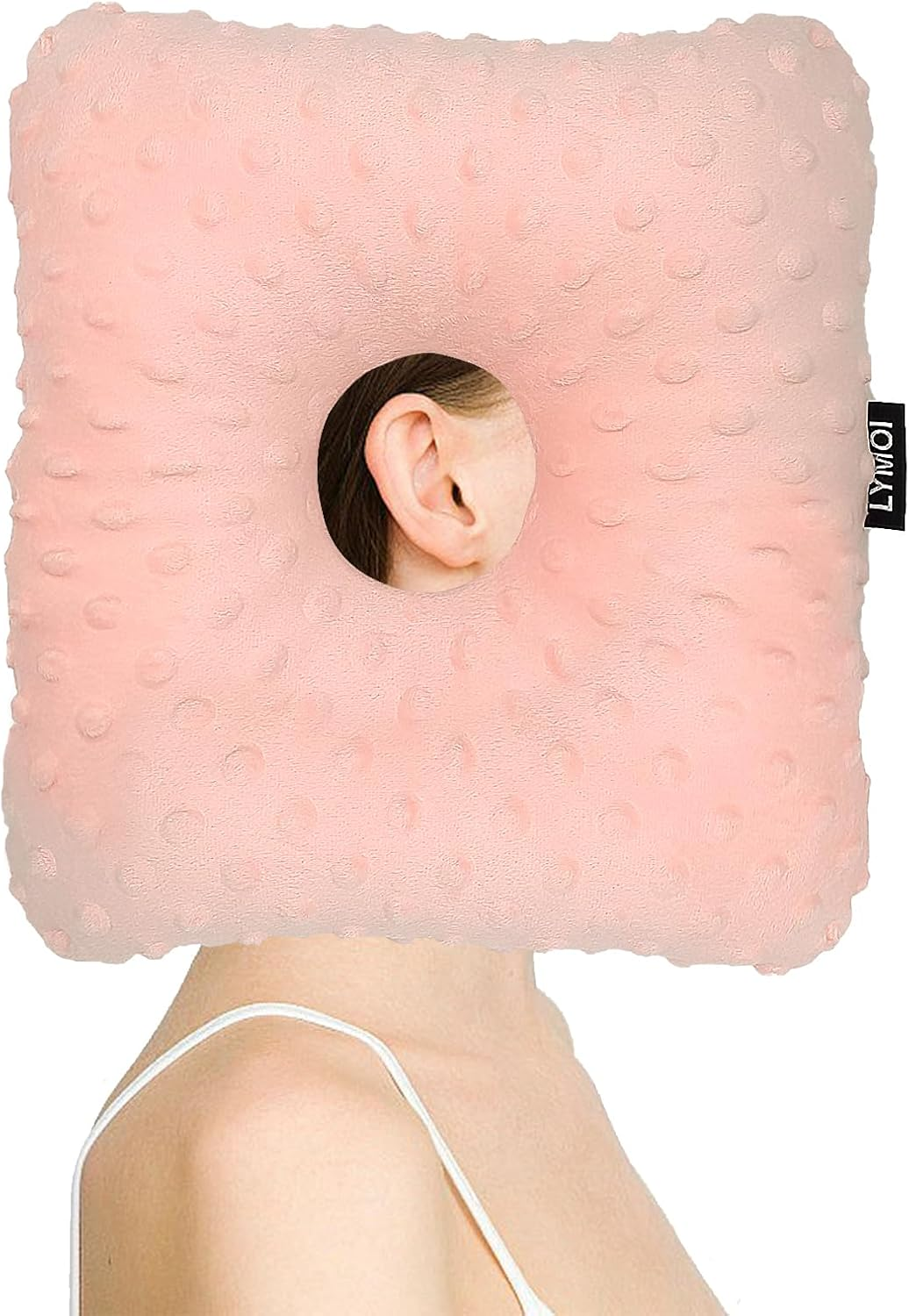 Large Ear Piercing Pillow for Side Sleepers, Side Sleeping Pillow, Ear Protector Pillows with Holes for Ear Pain CNH Piercing Pain Relief Ear Inflammation Pressure Sores Minky Dot (Pink)