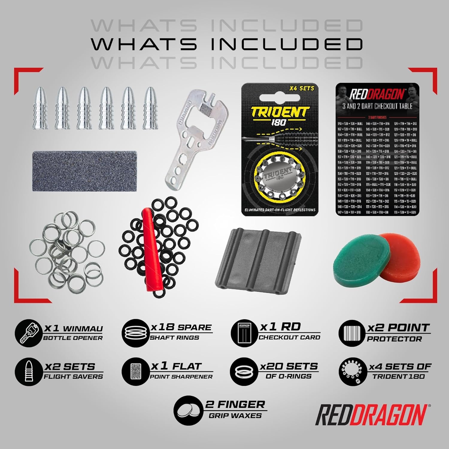 Red Dragon Darts 200-Piece Accessory Pack: Flights, Stems, Sharpener, Grip Wax, Checkout Card image number 4