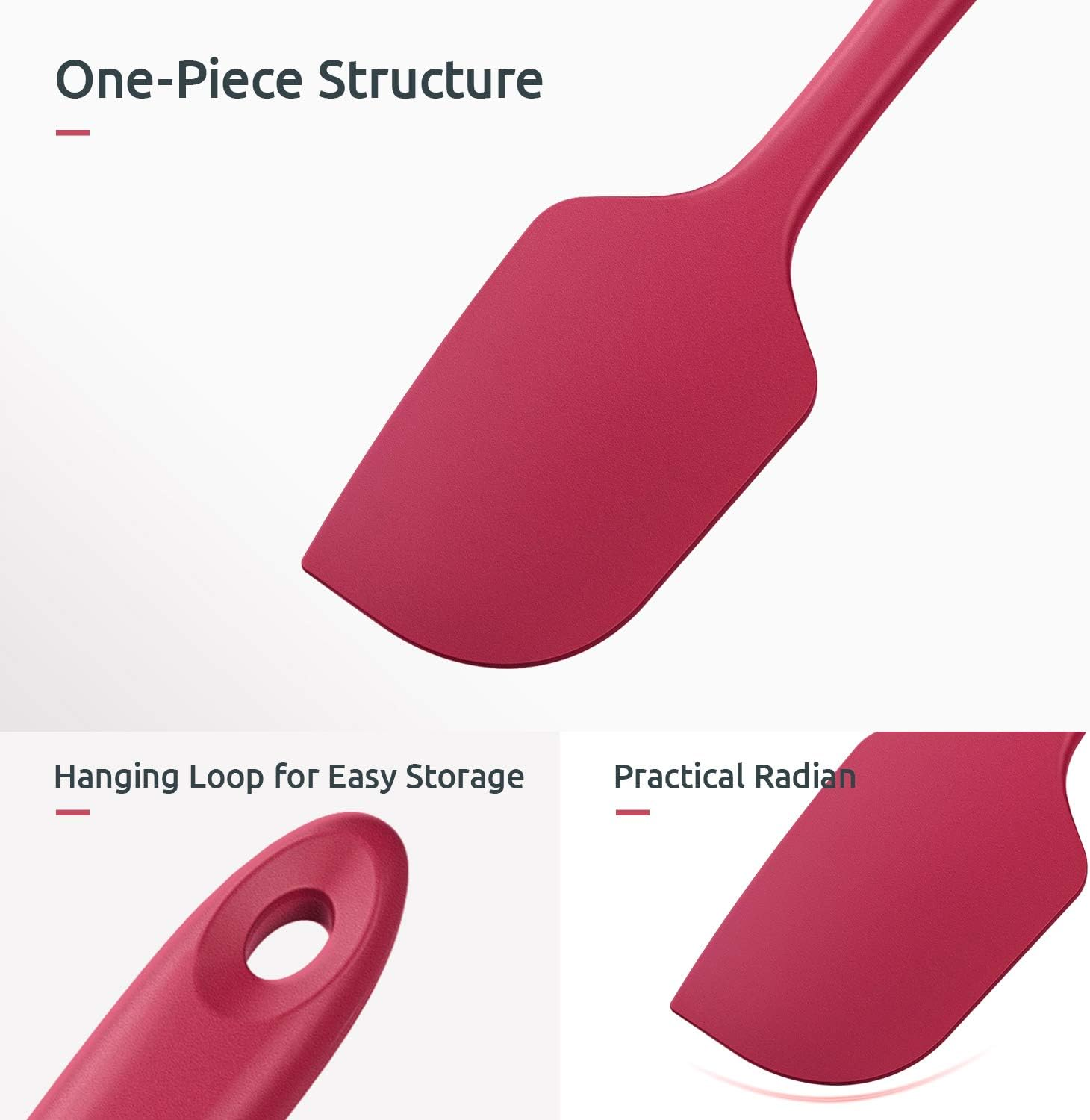 250℃ Heat Resistant Silicone Spatula: U-Taste High Heat Proof Flexible Bpa-Free Non-Stick Bowl Scraper, Seamless Rubber Kitchen Utensils for Baking Cooking Mixing Cookware Set of 4 (Red) image number 3