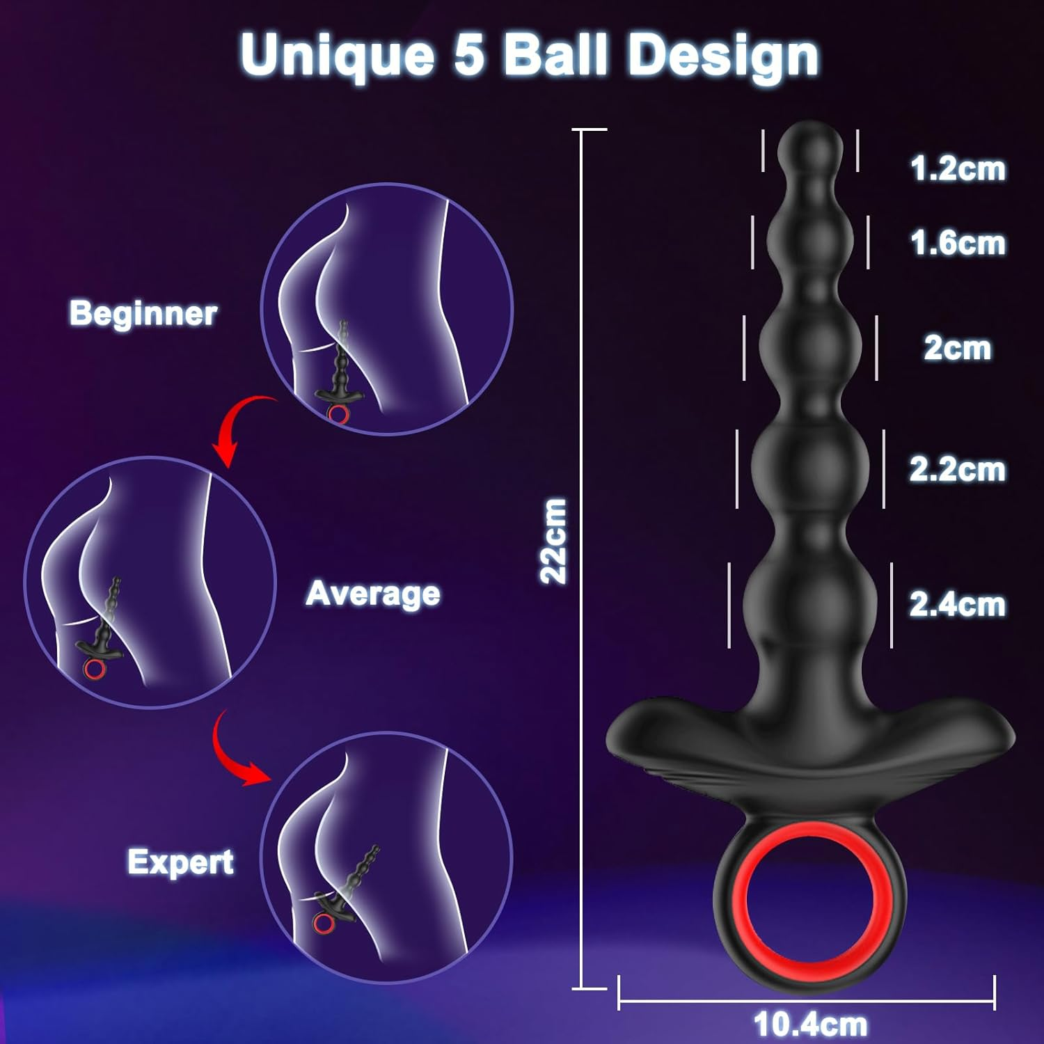 ZEZELIFE Anal Vibrator with Anal Beads, 9 Vibration Modes Flexible Silicone Anal Balls for Prostate Stimulation for Men, Waterproof Anal Plug with Vibration USB Rechargeable for Nipple G-Spot Clitoral Vibrator for Women Couples in Shower and Bath, Prostate Massager for Men image number 6