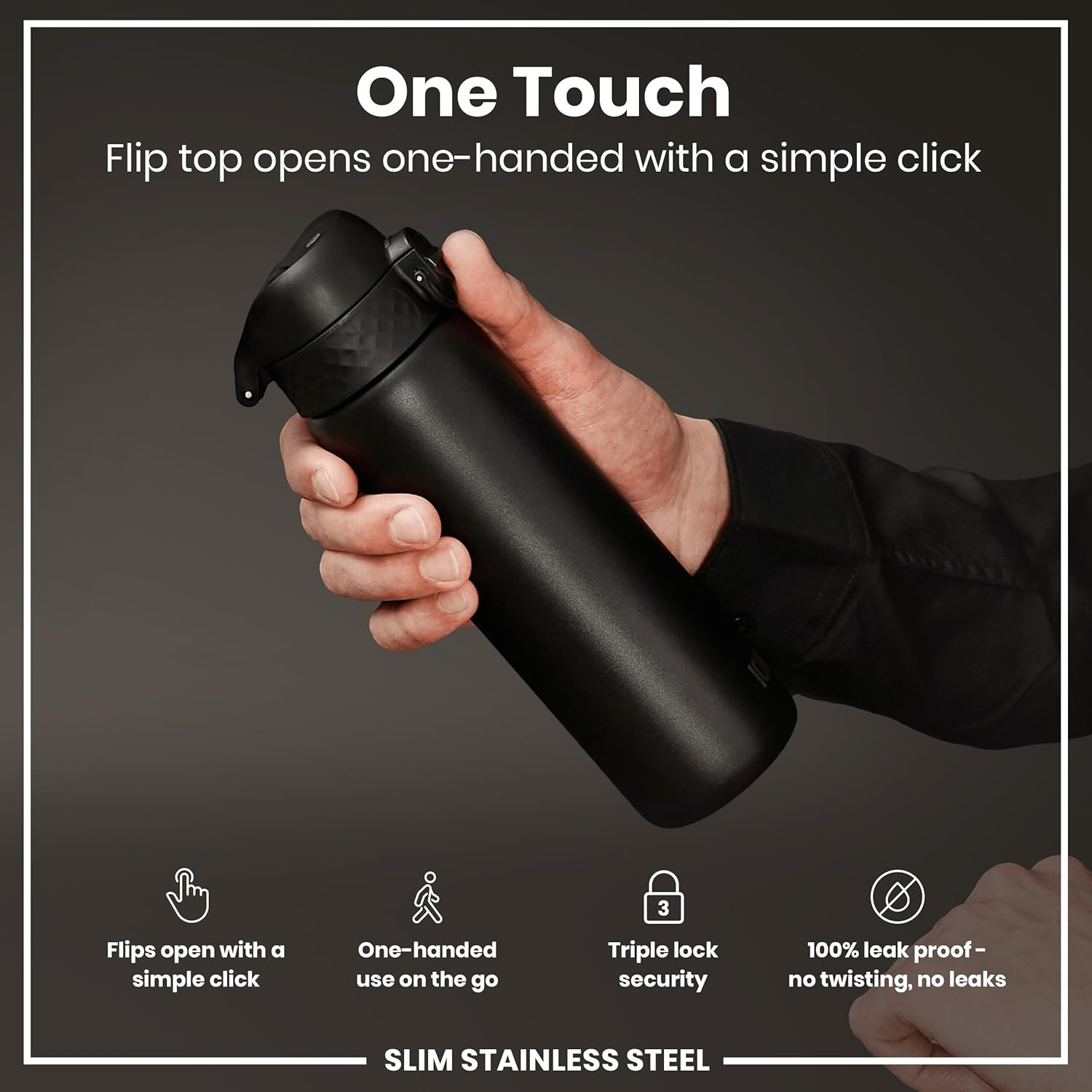 Ion8 Steel Water Bottle, 600 Ml/20 Oz, Leak Proof, Easy to Open, Secure Lock, Hygienic Flip Cover, Fits Cup Holders, Carry Handle, Durable, Carbon Neutral image number 7