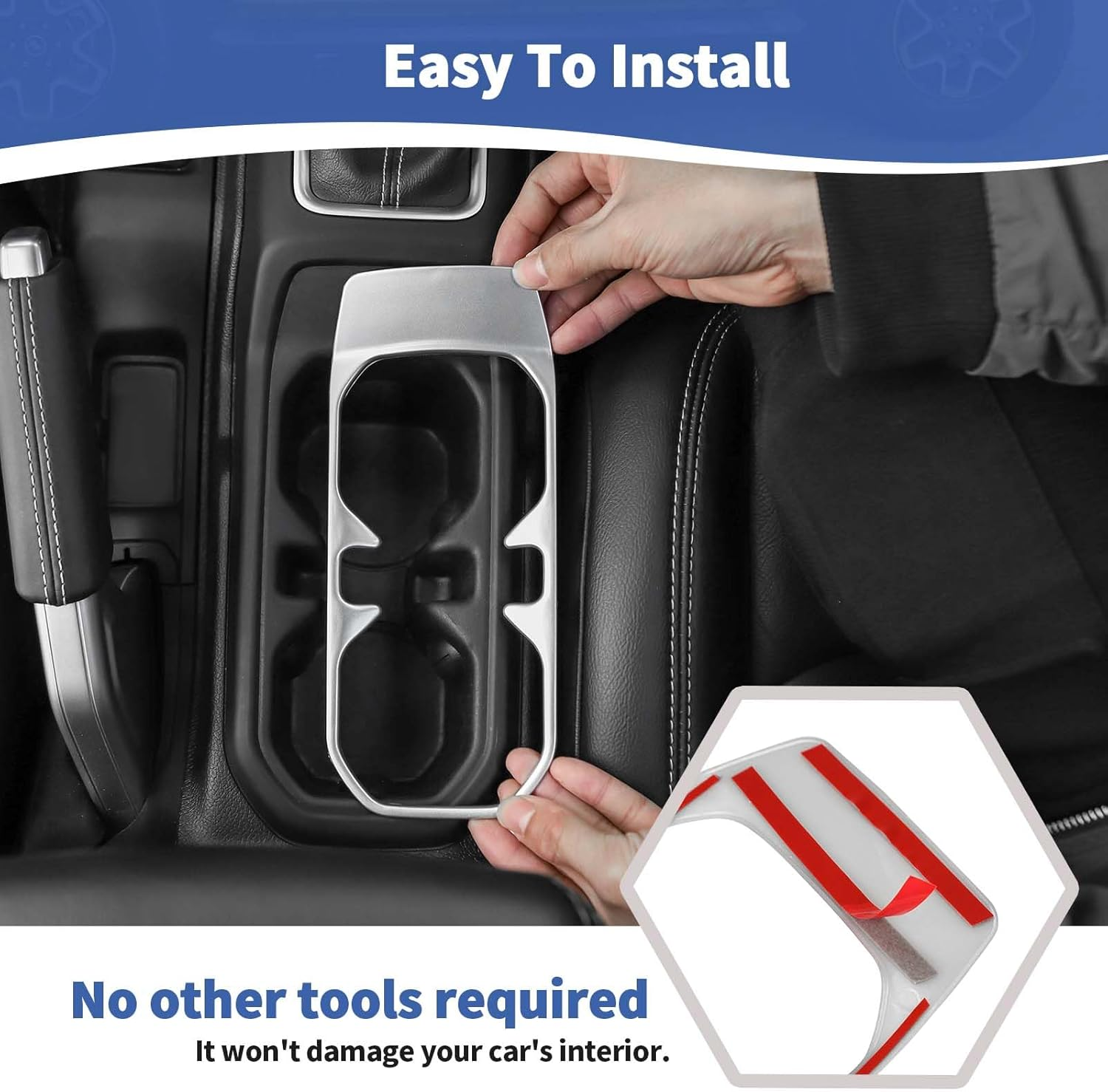 RT-TCZ for Wrangler JL Front Cup Holder Trim Silver for Jeep Wrangler JL JLU Gladiator JT 2018-2024 Silver Interior Accessories - Carbon Fiber image number 2