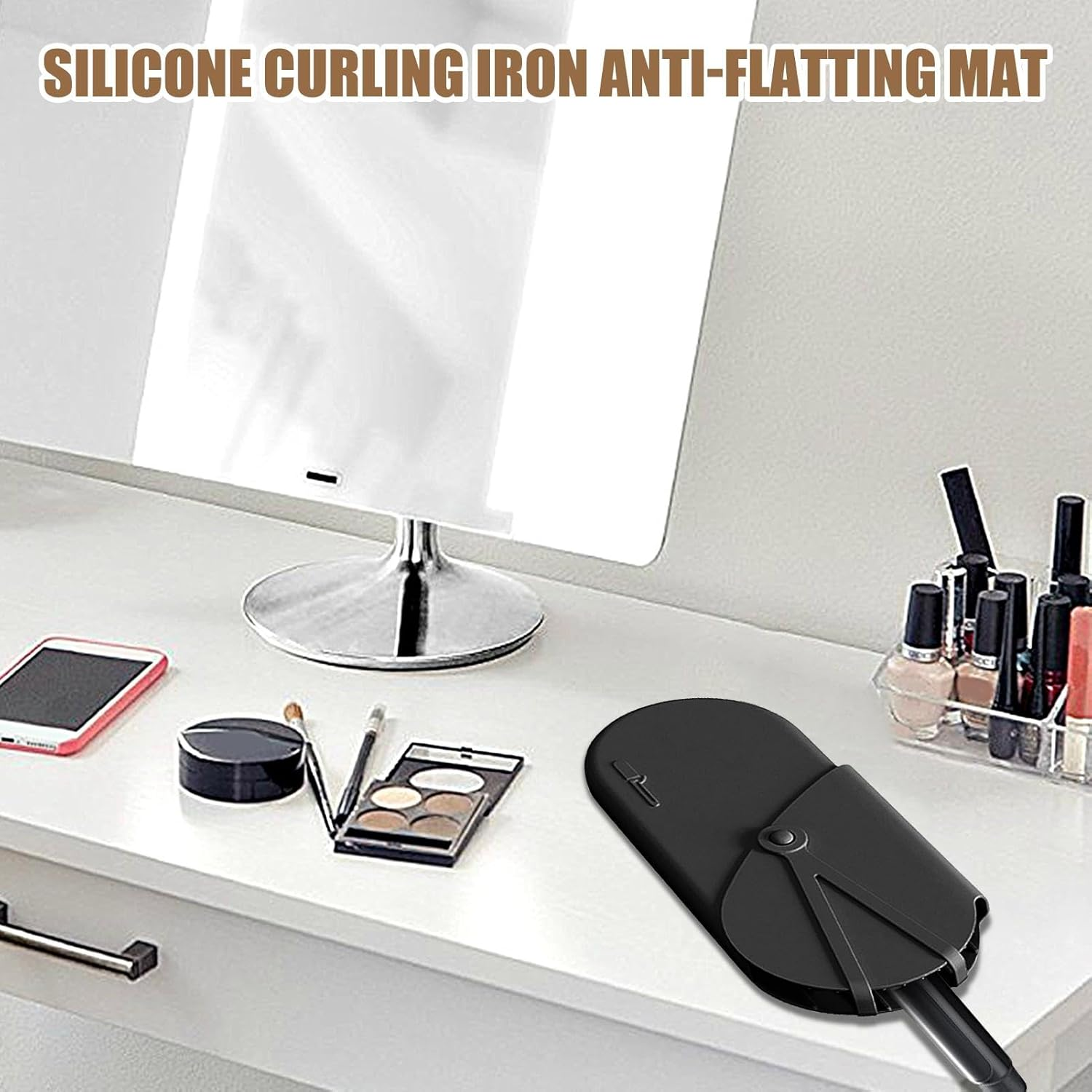 Silicone Mat for Hair Tool, Silicone Pouch for Flat Iron Silicone Mat Pouch Large Size Silicone Mat Pouch Multifunctional Hair Straightener Pouch image number 4