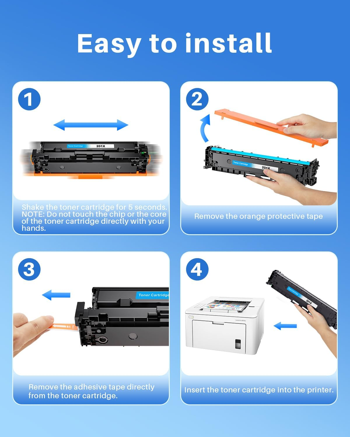 201X CF400X Toner Cartridge Replacement( with Chip) Compatible for HP 201X 201A Works with Color Laserjet Pro MFP M277Dw M252Dw M277N M277C6 M252N Printer (Black, Cyan, Magenta, Yellow) image number 4