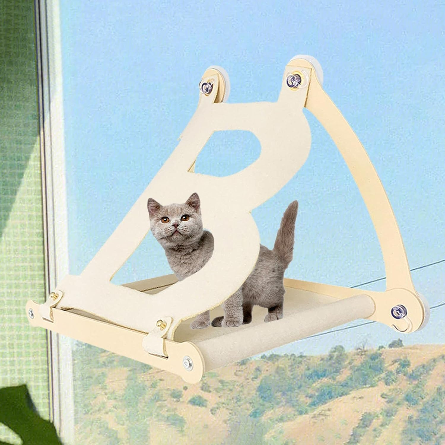 Cat Window Perch Lounge Mount Hammock Cat Hammock for Window Space Saving for Sun Bathing Cat Furniture Sunny Seat Cat Window Bed, Light Gray (Color : Beige) image number 1