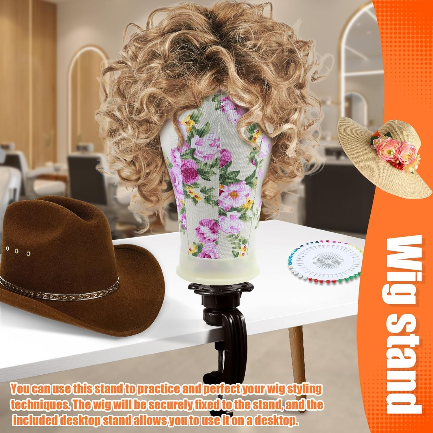 Canvas Block Head, 22Inch Wig Head Stand, Canvas Wig Head, Versatile Wig Block Head, Mannequin Wig Head, Styling Wig Head with Pins Wig Head Table Stand for Wigs Making Styling Display (Purple) image number 5