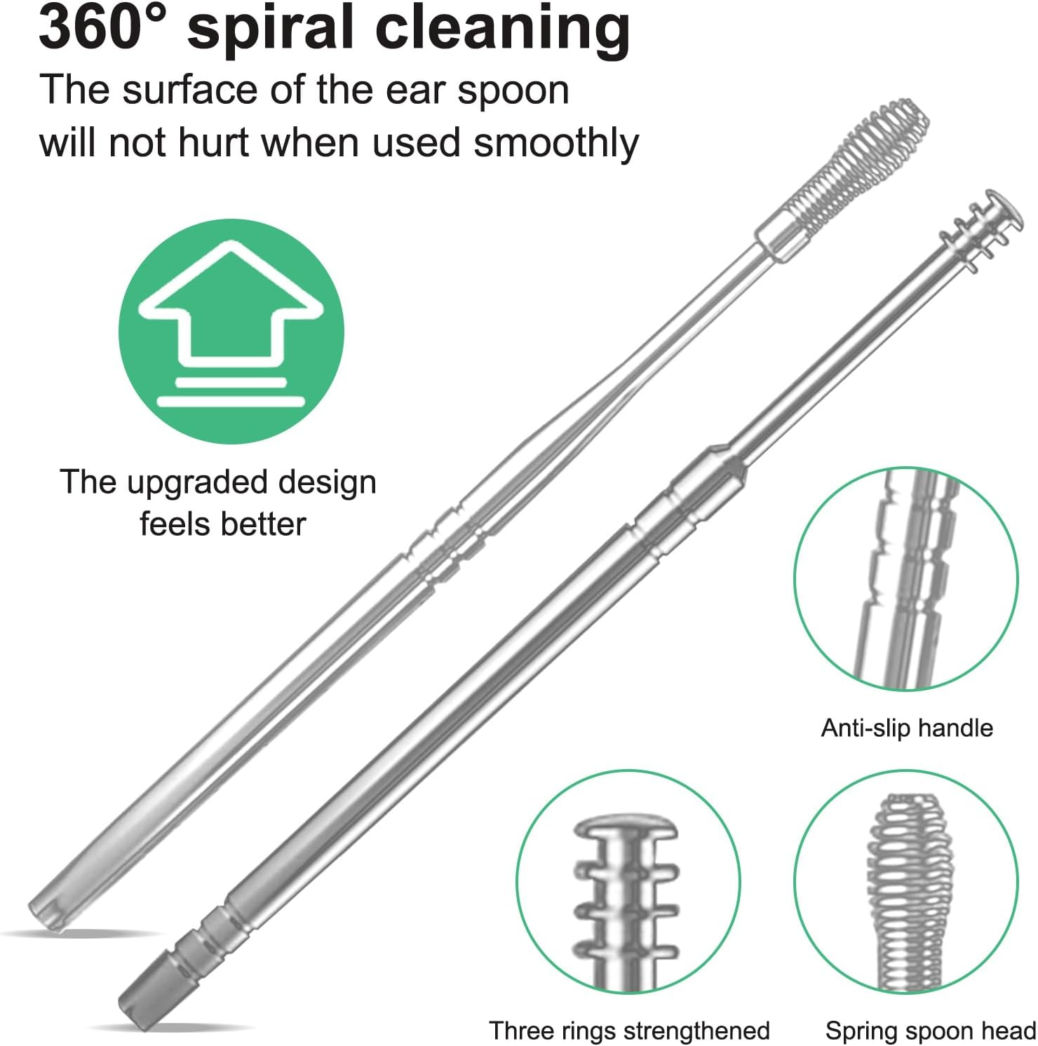 10 Pcs Ear Pick Earwax Removal Kit, Stainless Steel Ear Wax Remover Cleaner Earpick Ear Cleaning Tool Set, Ear Curette Tool with Premium Silver Aluminum Tube Packaging image number 2