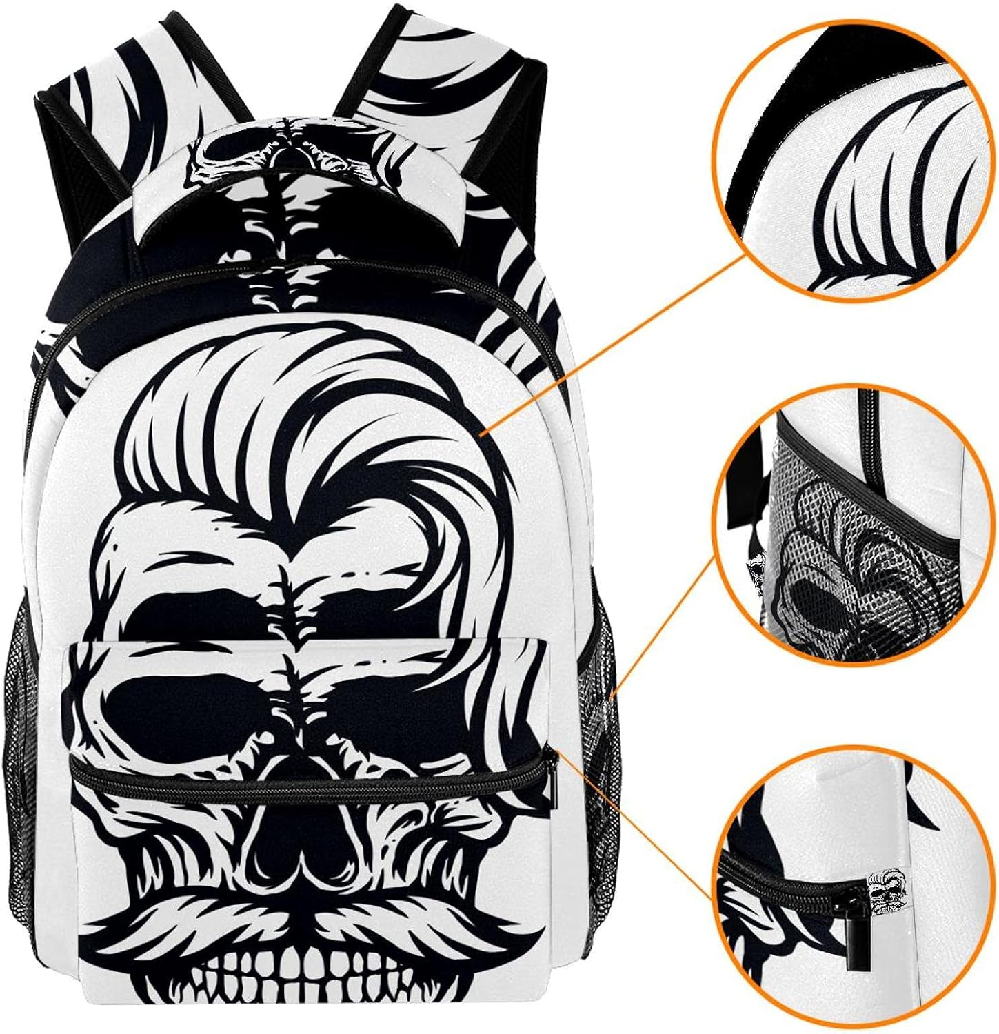 Skull with Stylish Hair Line Art Backpack Students Shoulder Bags Travel Bag College School Tote Backpacks