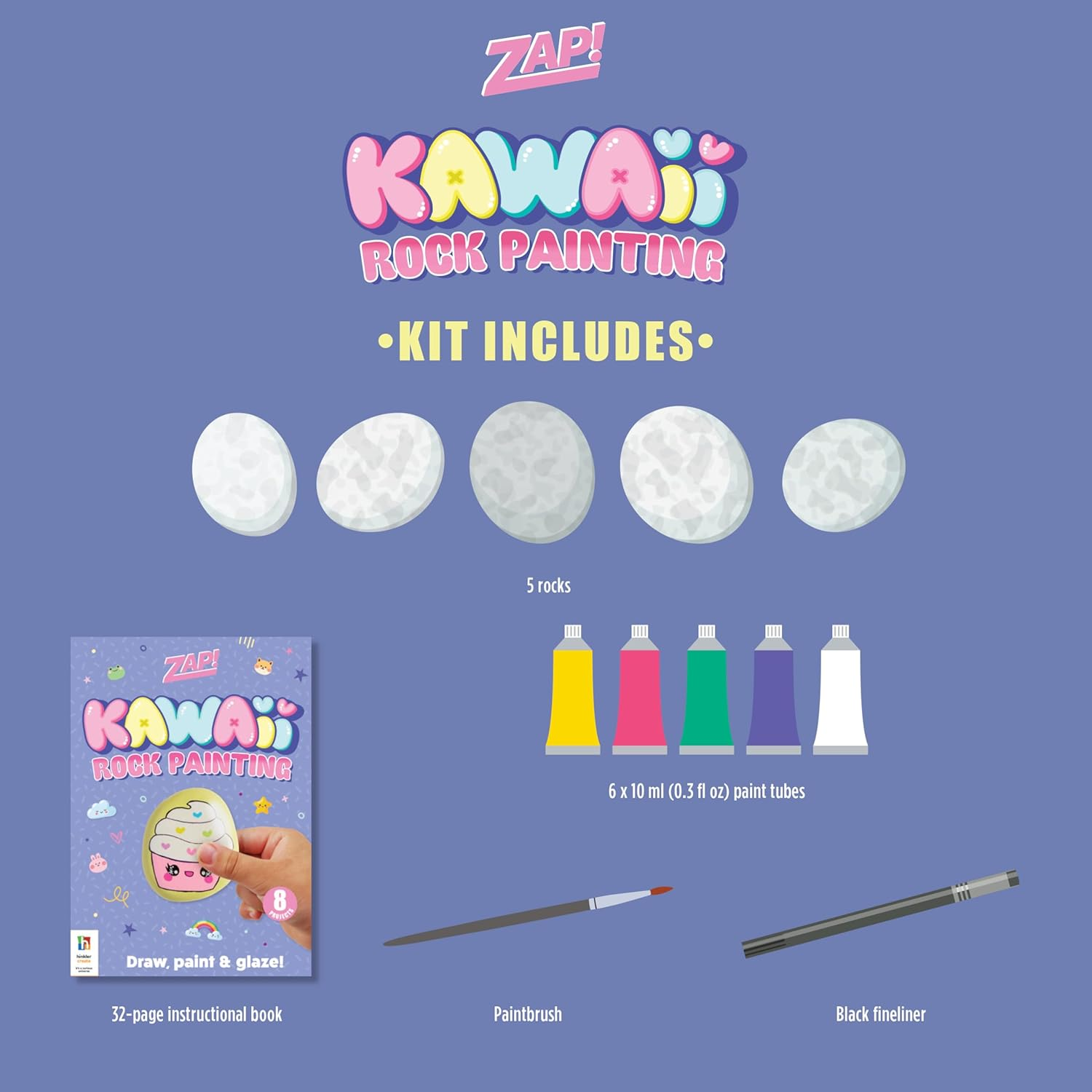 Zap! Kawaii Rock Painting Kit - Create Adorable Kawaii Rock Creatures with Paints and Accessories image number 1
