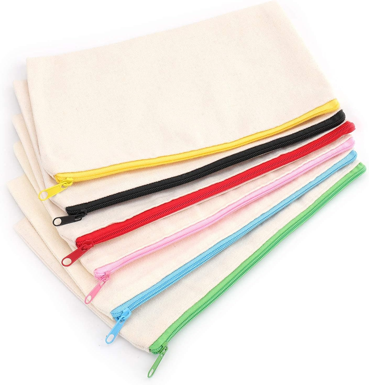 Yarlung 30 Pack Canvas Zipper Pouch, 8X5 Inches Blank DIY Craft Pencil Case Multipurpose Makeup Bags for Pen, Cosmetic, Invoice Bill, Travel Toiletry, 6 Colors Zippers, Black, Blue, Yellow, Green, Red, Pink Zipper, 8.27'' L X 5.12'' W