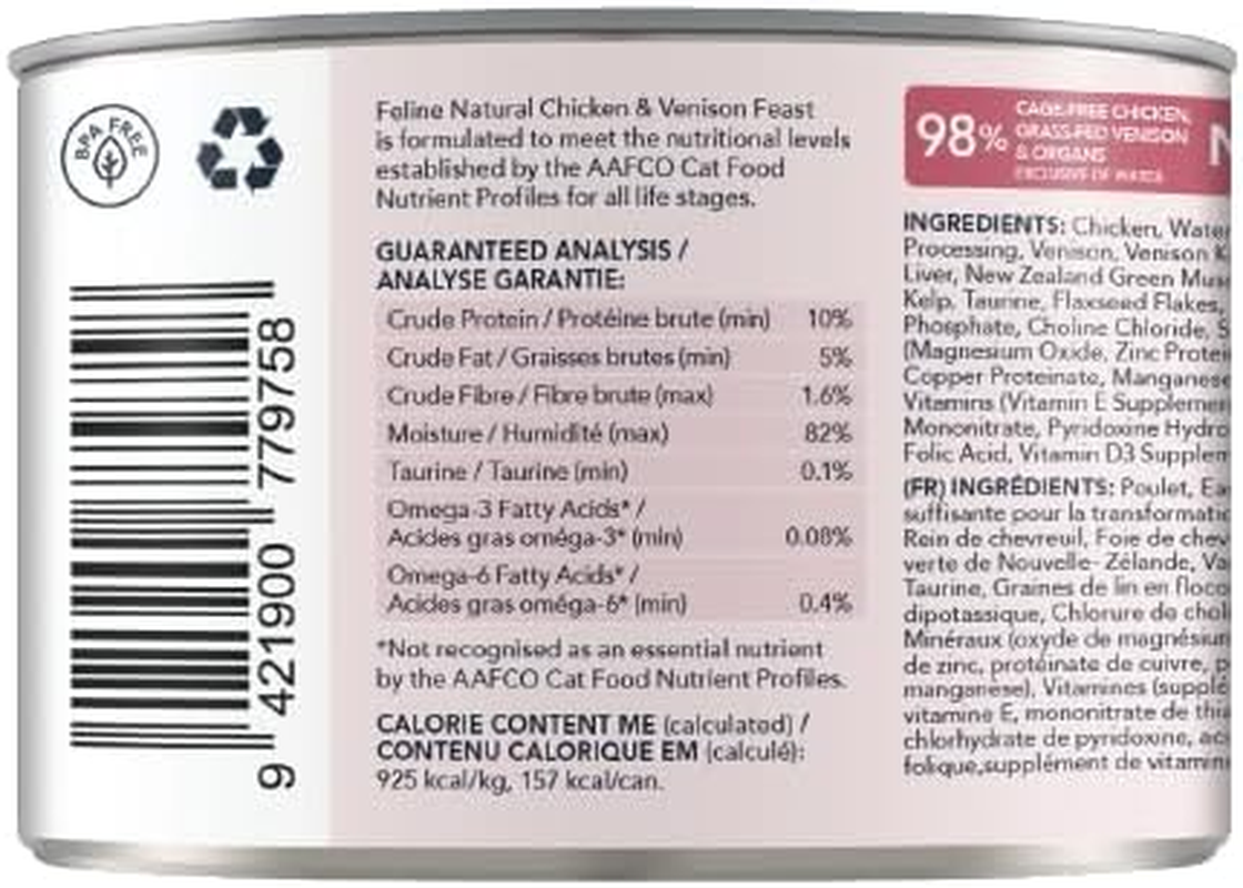 Feline Natural Bpa-Free & Gelatin-Free Canned Cat Food 170G 12 Pack (Chicken & Venison) image number 2