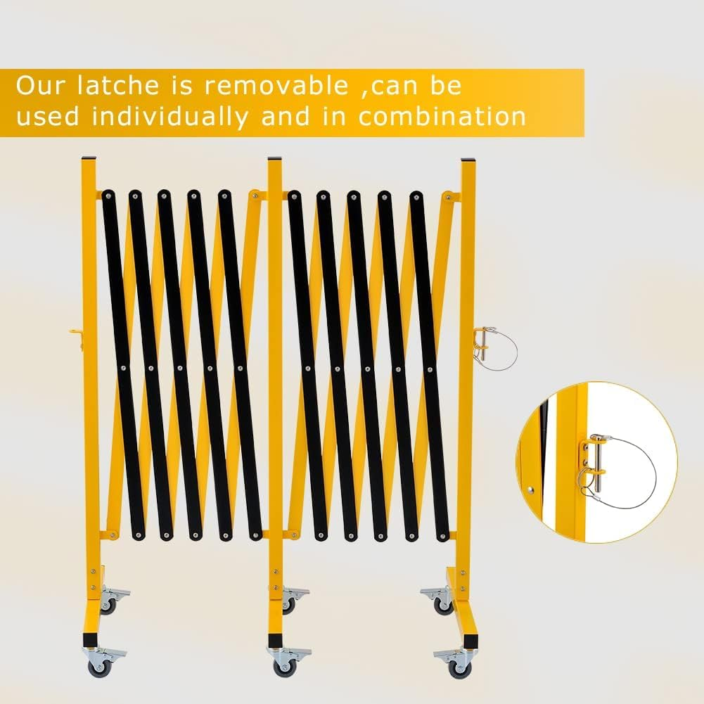 Industrial Expandable Metal Barricade, Safety Barrier with Casters, Flexible Mobile Gate, Adjustable Traffic Fence, 5 Meters, Yellow and Black image number 5