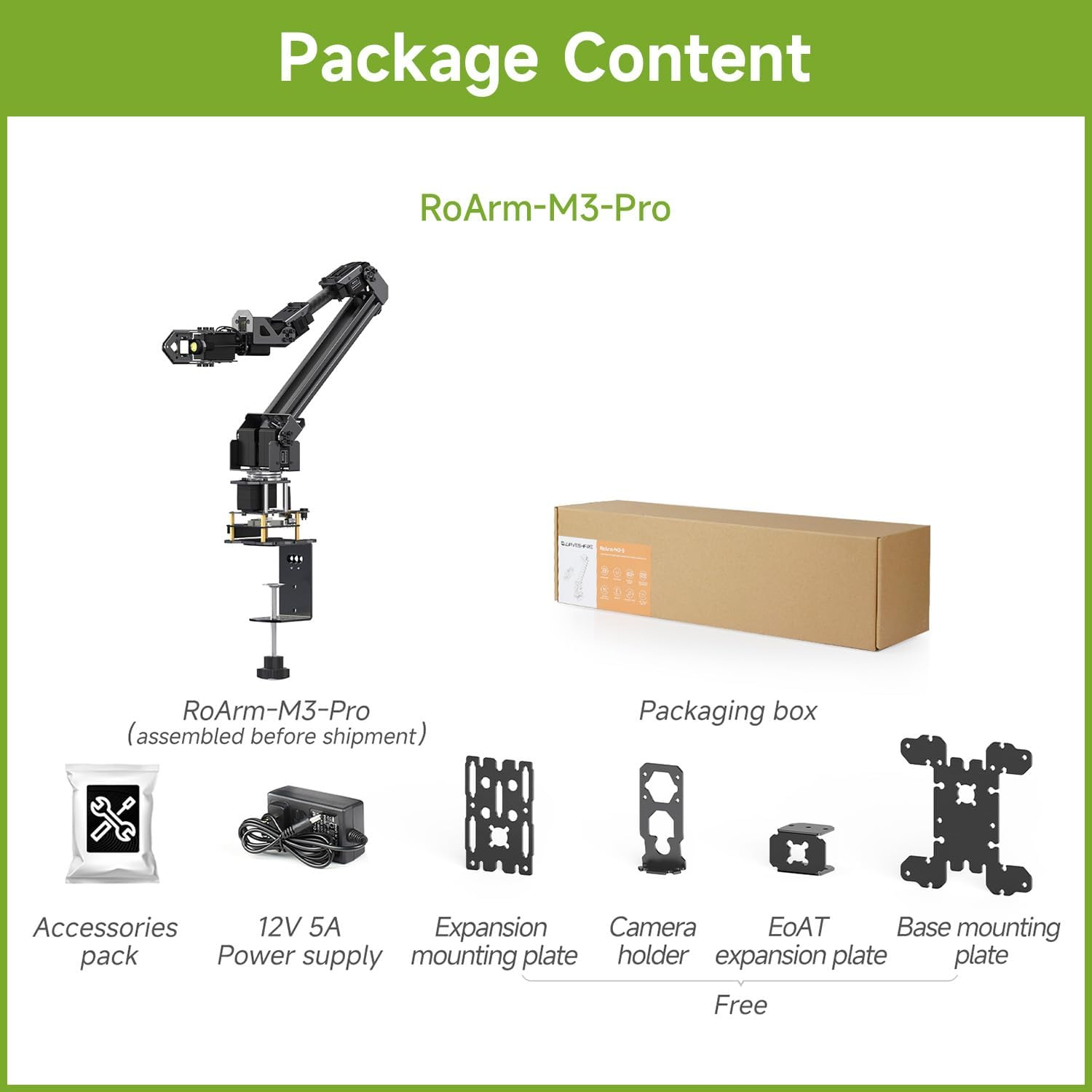 Waveshare Robotic Arm Kit, Desktop Robot Kit, 5 + 1 DOF, Based on ESP32, Wireless Control, 2-DOF Wrist Joint, Compatible with Lerobot, Adopts 5X All Metal ST3235 Bus Servos image number 1