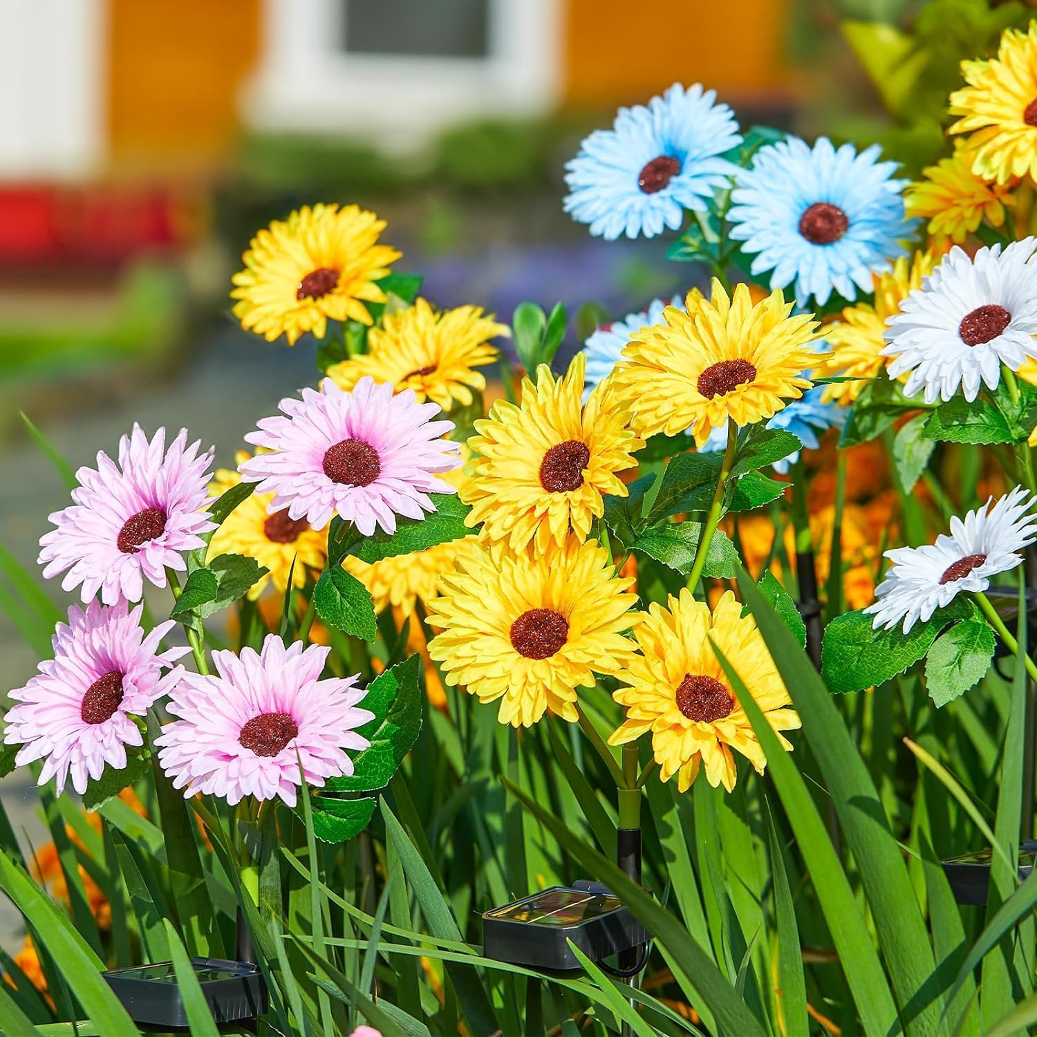 4Pack Solar Daisy Lights, Upgraded Outdoor Garden Decor, 16 Glowing Daisy Flowers & Stems, Waterproof Auto On/Off Solar Flowers Light for outside Garden Yard Patio, Multicolour image number 3