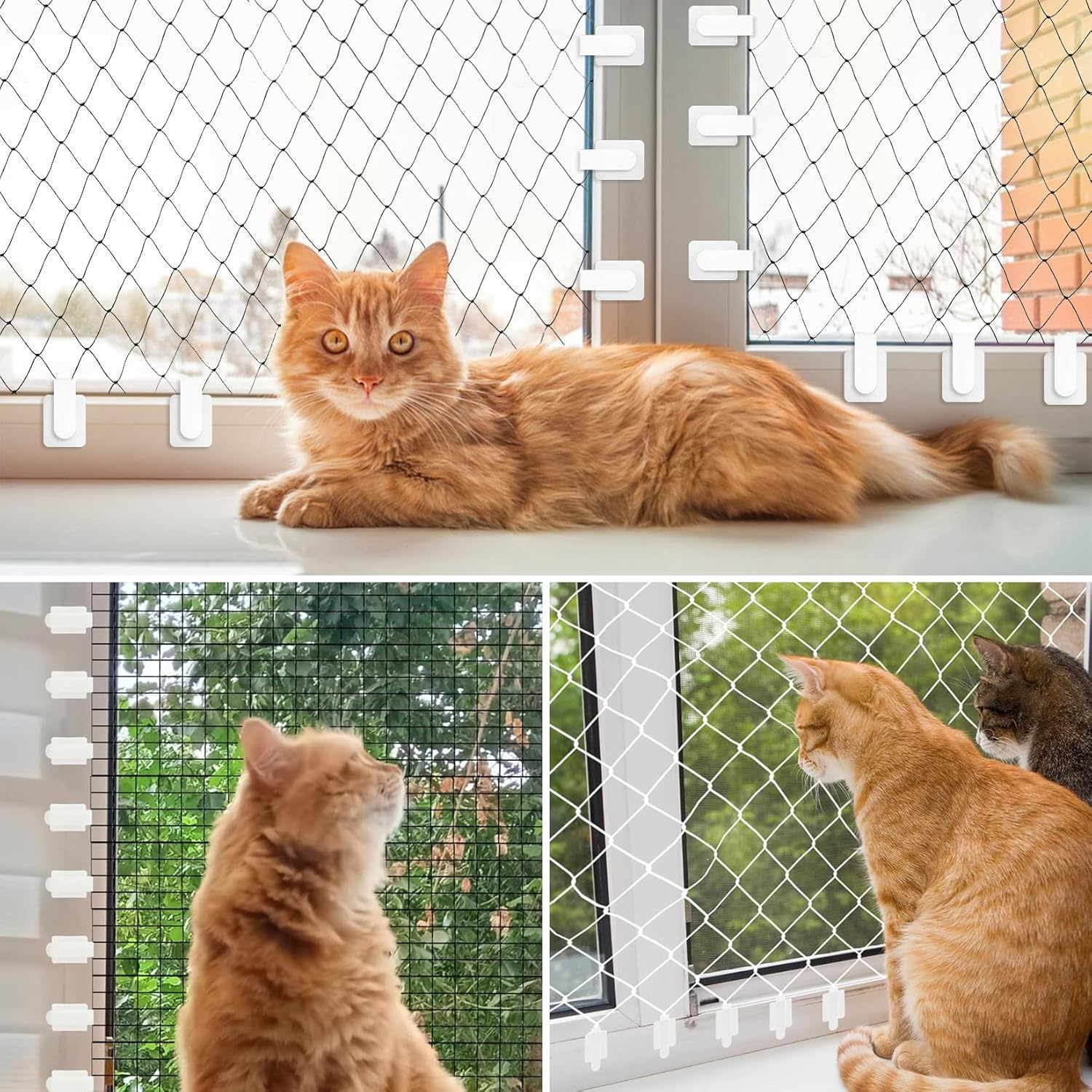 Jurcicat Pack of 100 Cat Net for Balcony, No Drilling, Outdoor Adhesive Hooks, Fixation for Balcony Net for Cats, Cat Net Attachment (Without Cat Net)