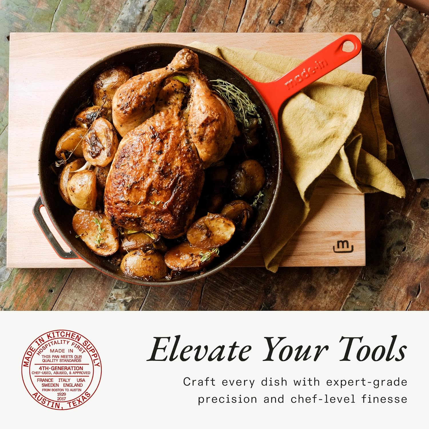 Made in Cookware - Enameled Cast Iron Skillet - Red - Exceptional Heat Retention & Durability - Professional Cookware France - Induction Compatible