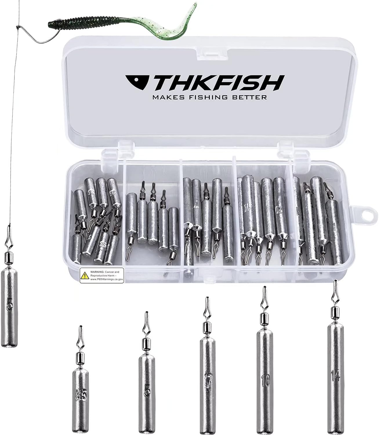THKFISH Fishing Weights Fishing Sinker Drop Shot Weights Fishing Weights Kit Drop Shot Rig Wacky Hooks Offset Hooks Fishing Tackle 28Pcs 103Pcs