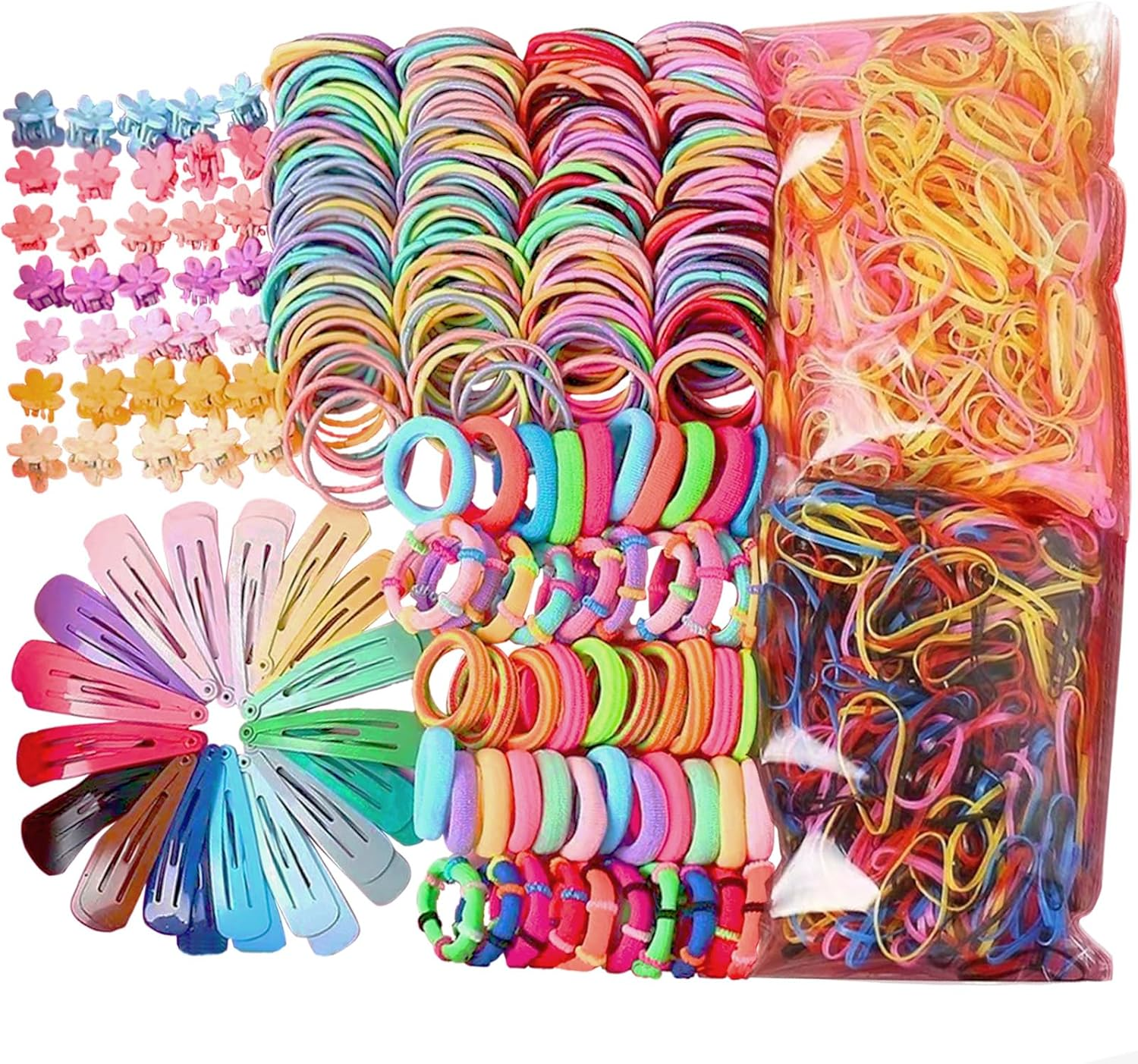 Jotia 875Pcs Hair Clips Accessories for Girls, Assorted Styles Mini Hair Clips Claws Elastic Hair Ties Ponytail Holders Hair Barrettes Rubber Bands Set Multicolored Star Clips