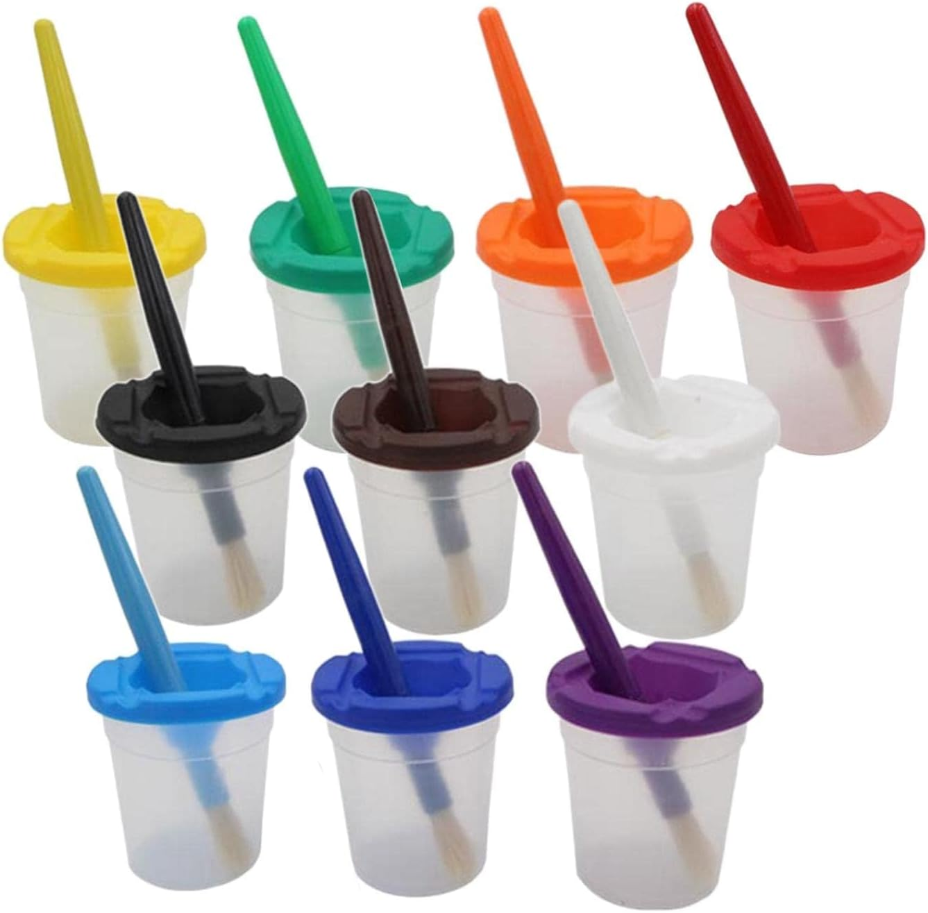 10 Pieces Spill Proof Paint Cups with Paint Brushes with Lids for Kids Toddler Painting Tools Brushes for Watercolor, Tempera, Washable, Acrylic, Crafts image number 2