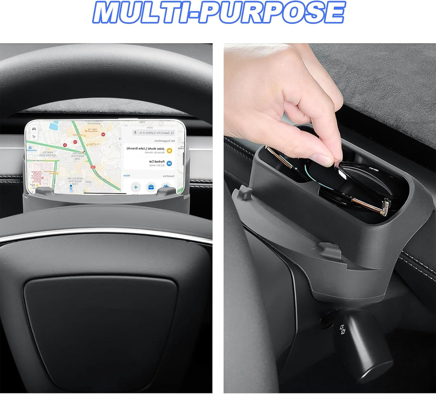 MAEZOE Tesla Model Y Juniper 2025-2026 & Model 3 Highland 2024-2025 Steering Wheel Phone Holder & Glasses Case &ndash; Silicone Storage Box, Anti-Slip Navigation Stand, Organiser for Sunglasses & Keys image number 6