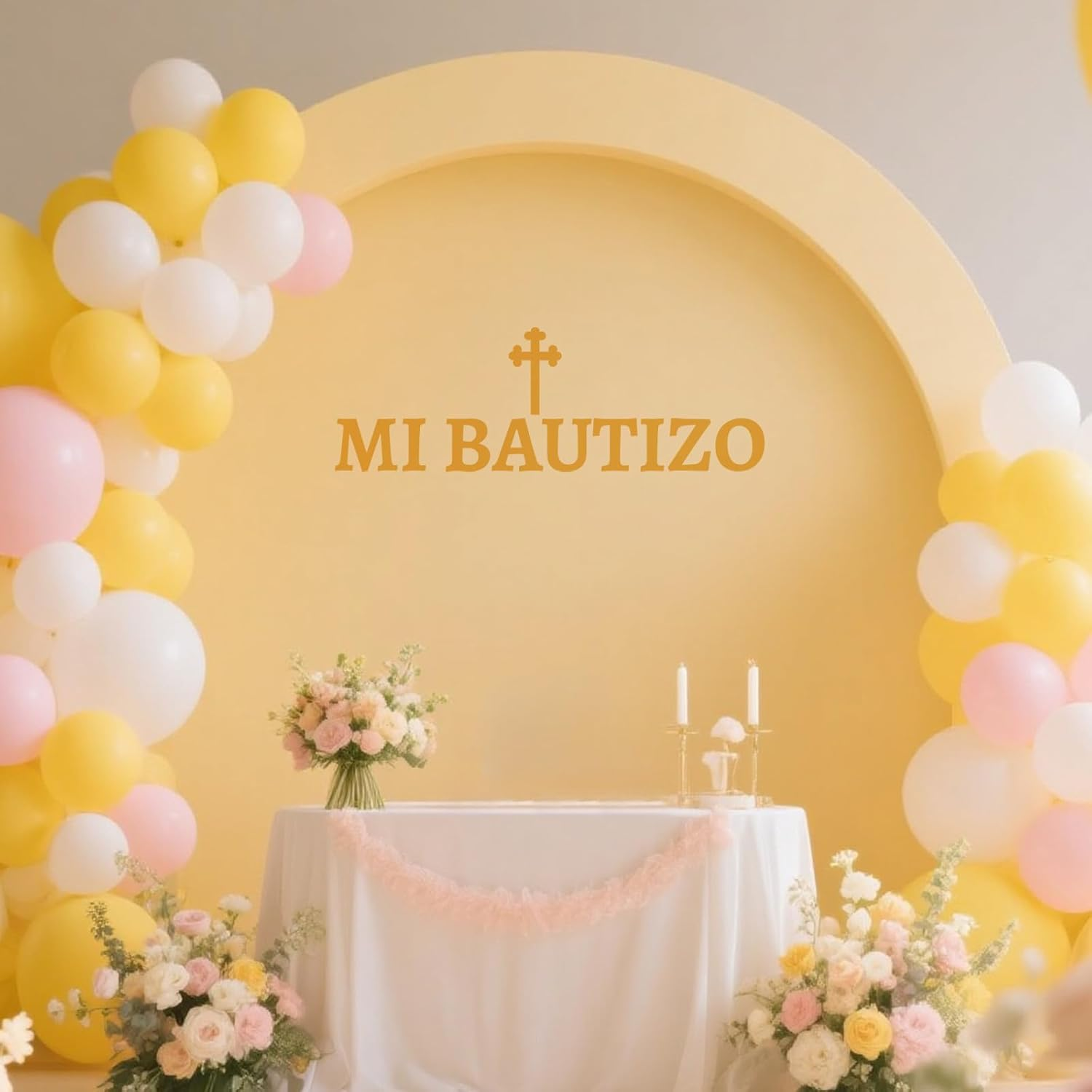 Gold Mi Bautizo Wall Decal, Removable Balloon Arch Backdrop Decor for Cross Christening First Communion Party Baby Shower Baptism Decorations (Style 1) image number 3