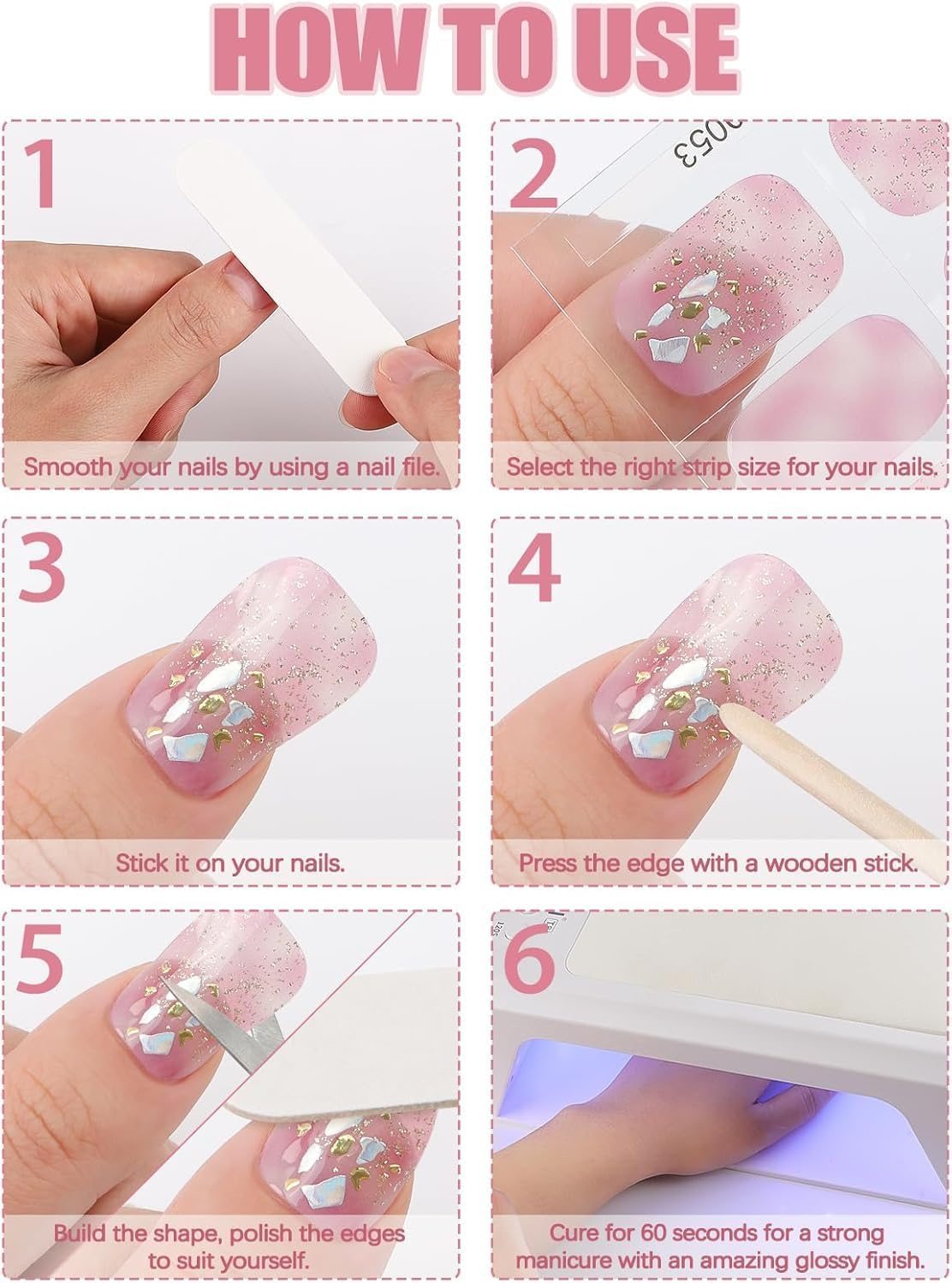 EBANKU 32PCS Cured Gels Nail Strips Real Nail Polish Strips Wraps Long-Lasting Waterproof Gel Nail Polish Wraps Full Wrap Gel Nail Art Stickers UV/LED Lamp Required (Purple Diamond)