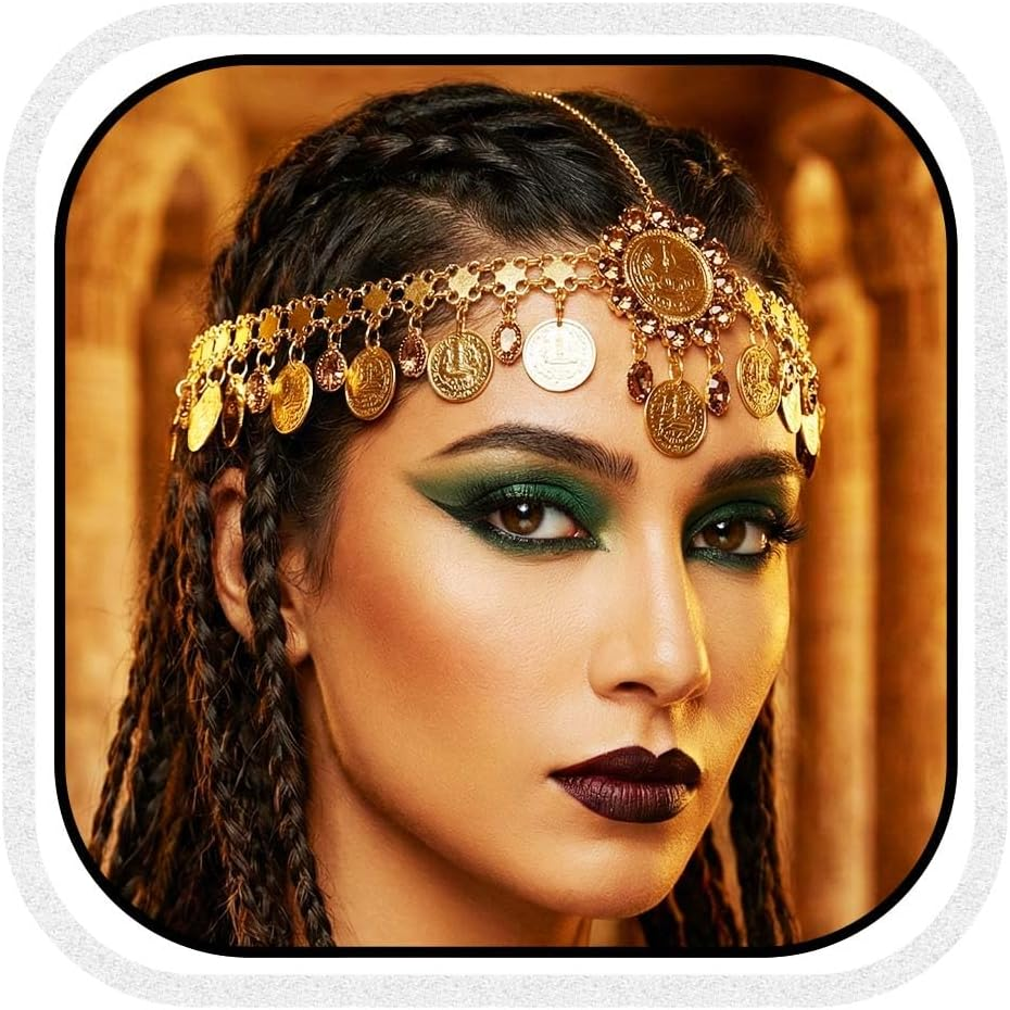 Fashband Gold Sequin Head Chain Boho Headpiece Hair Chains Festival Costume Hair Accessories for Women (Gold, One Size) image number 2