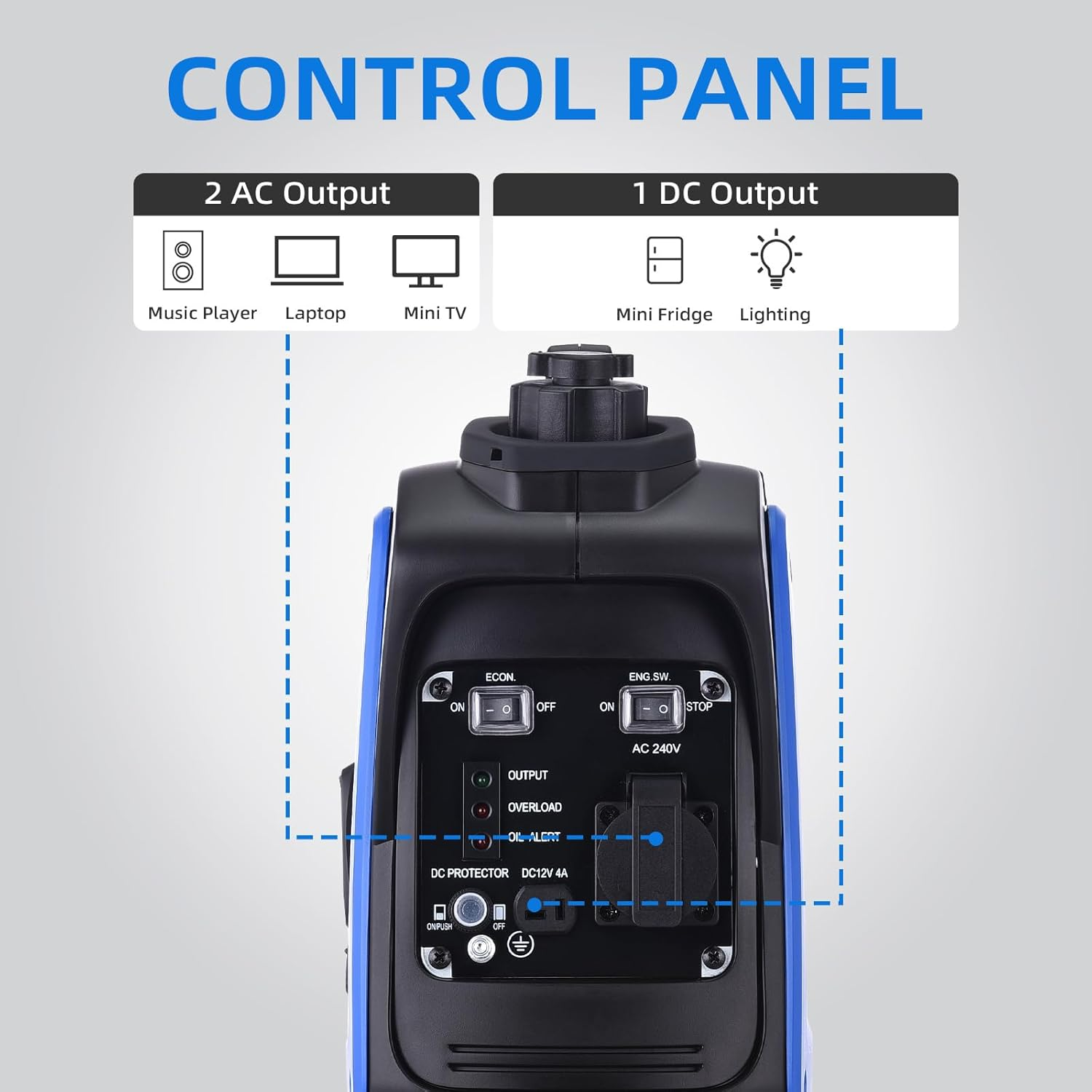 Gentrax 700W Portable Inverter Generator - 800W Peak, 100% Pure Sine Wave, Ultra-Light 8.5Kg, Petrol Powered, Ideal for Outdoor Camping and Emergency Home Backup - Blue image number 1