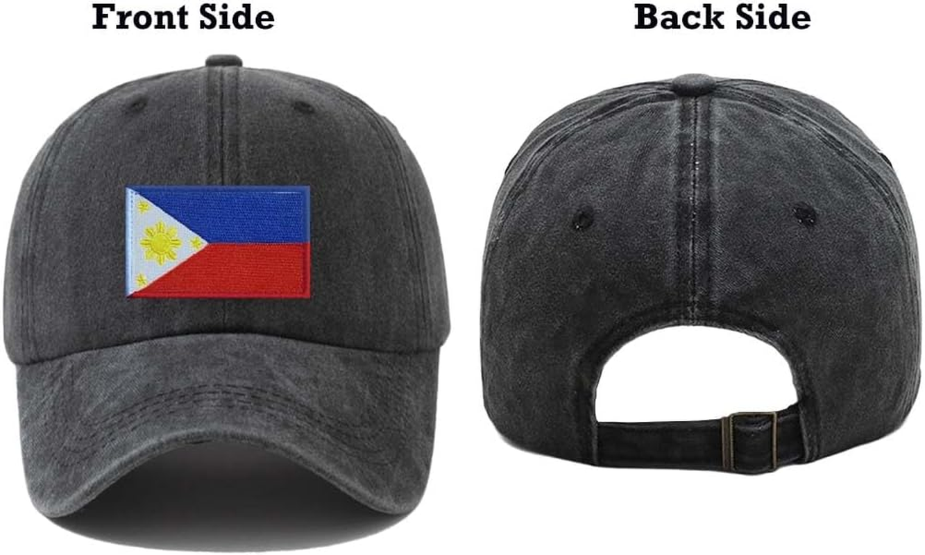 Raymnord Philippines Washed Black Baseball Hat,Cap with Filipino Flag Patch,Adjustable Souvenirs Headgear for Sports Runing Men Women image number 4