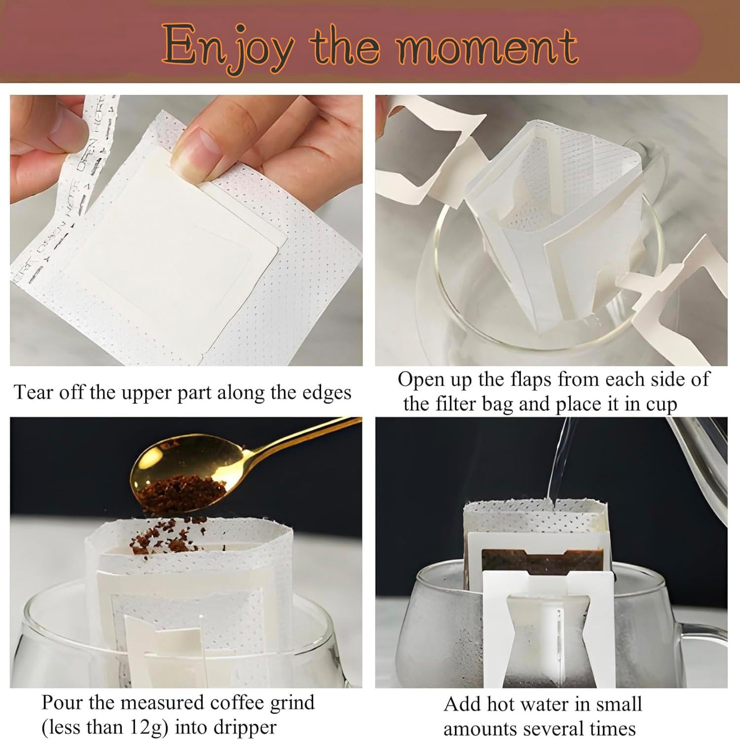 100Pcs Portable Coffee Filter Paper Bag, Hanging Ear Drip Coffee Bag, Single Serve Disposable Drip Coffee Filter Bag for Travel, Camping, Home, Office Daily, House image number 4