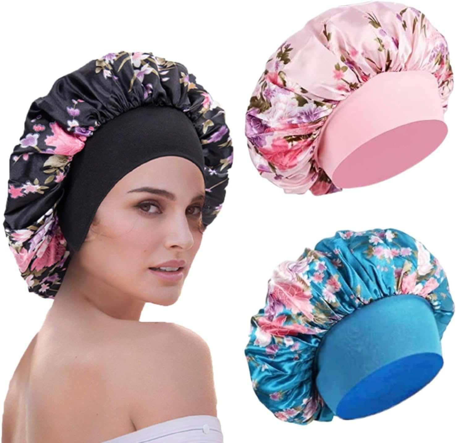 WUBAYI 3 Pcs Soft Satin Bonnet, Silk Bonnet Hair Wrap for Sleeping, Sleeping Hair Care Cap Bonnets, Night Sleeping Head Cover Sleeping Hat for Women and Girls Curly Hair