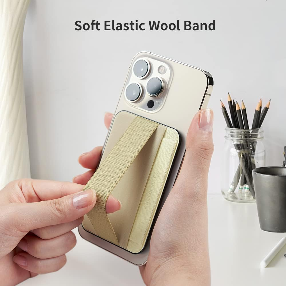 Sinjimoru Magnetic Wallet for Iphone 16/15/14/13/12 Series, Soft Wool Band Grip, Compatible with Magsafe Wallet, Phone Grip Wallet, M-Band Beige - Grey image number 3