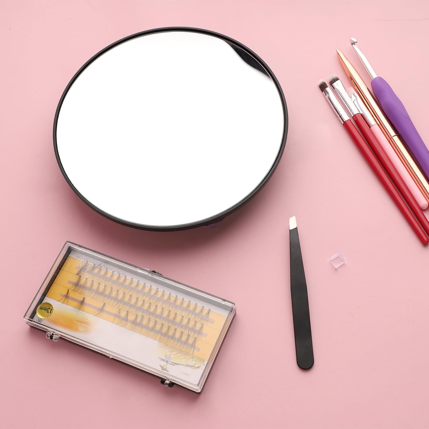 NQEUEPN 30X Magnifying Mirror, 6 Inch Portable Black Magnifying Mirror with Suction Cups and Tweezers Makeup for Bathroom Travel Wall image number 3