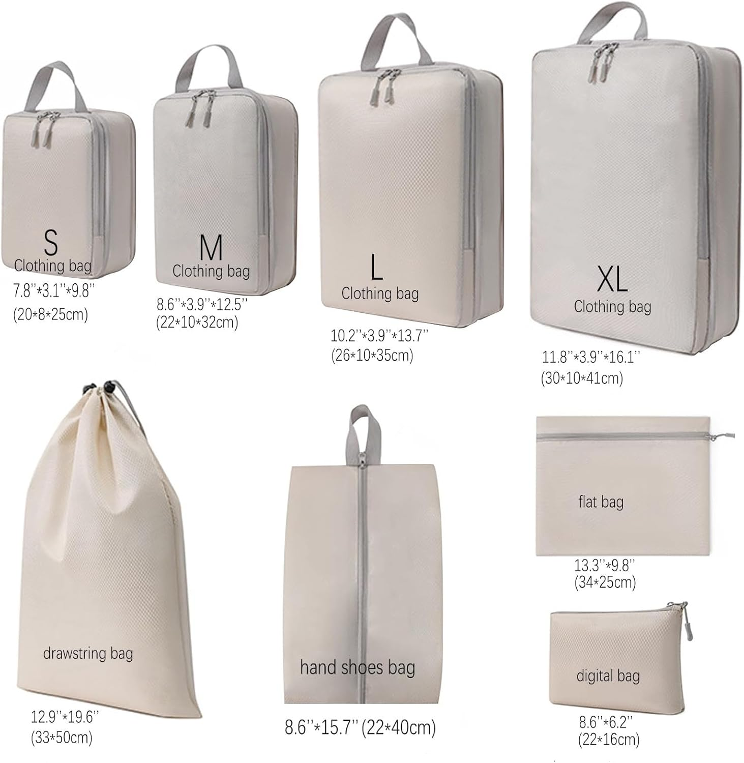 Ottsas Compression Packing Cubes 8 Set Travel Luggage Packing Organizers Set (Ivory, Compression Packing Cubes) image number 1